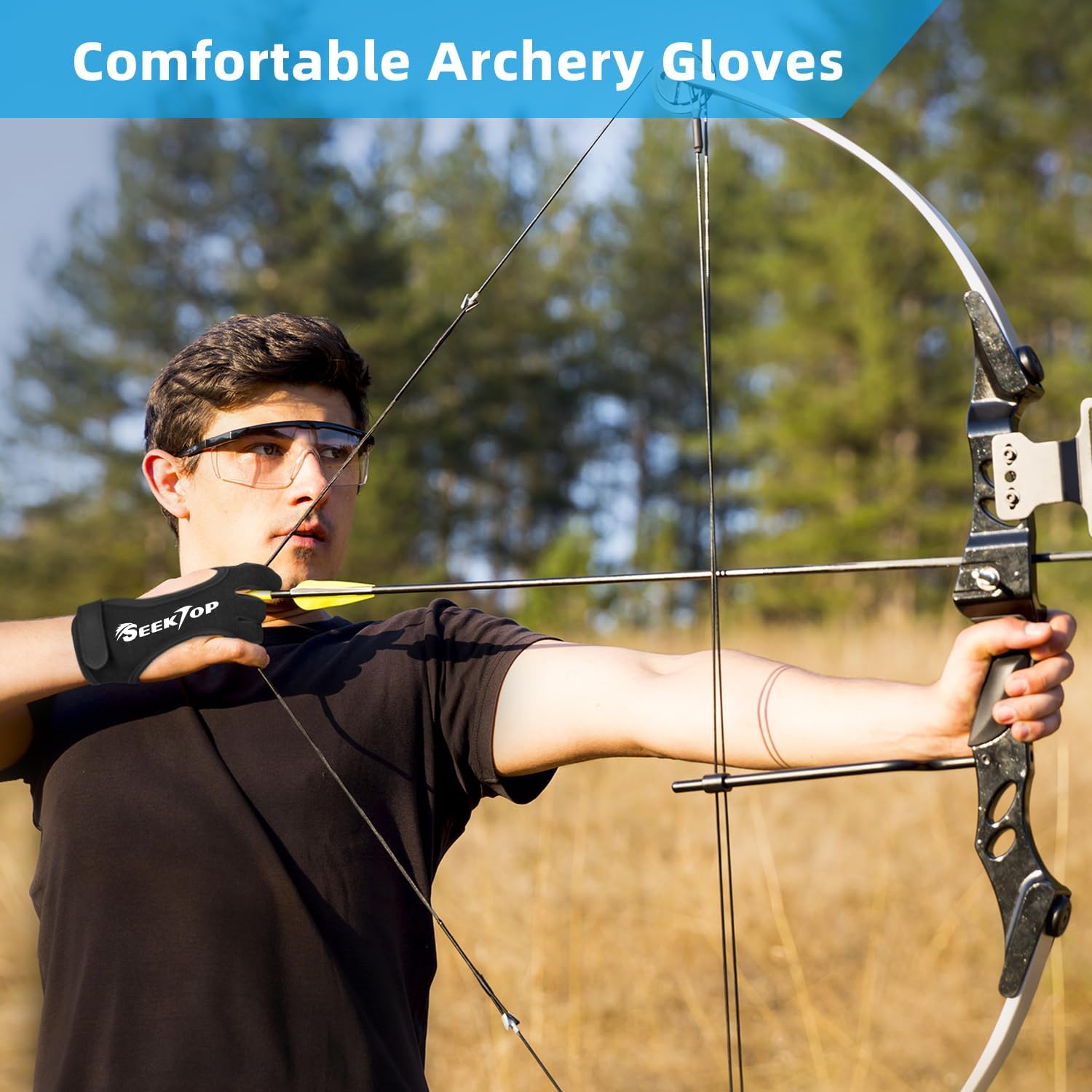 Guantes de tiro con arco para caza de cuero, protector de tres dedos para jóvenes y adultos principiantes