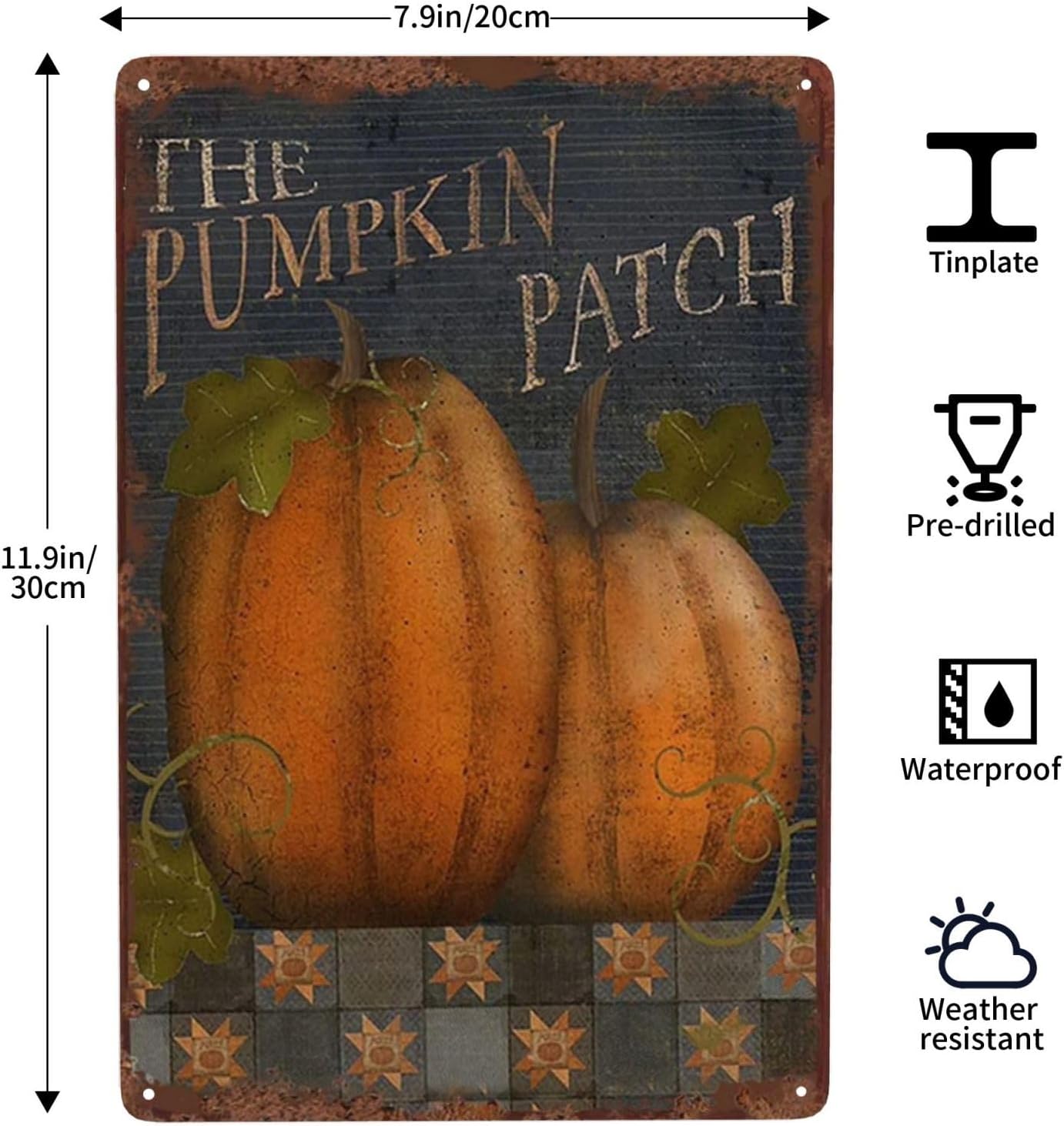 The Pumpkin Patch Fall Letreros metálicos vintage para decoración de pared, placa de cafetería, pintura de hierro, retro, novedad de Navidad, bar,