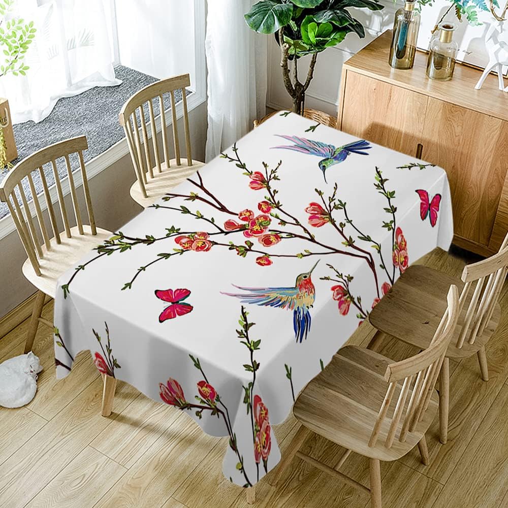 WONDERTIFY Mantel floral de colibríes, flores tropicales japonesas, mariposas, sin arrugas, antidecoloración, a prueba de polvo, lavable, decoración