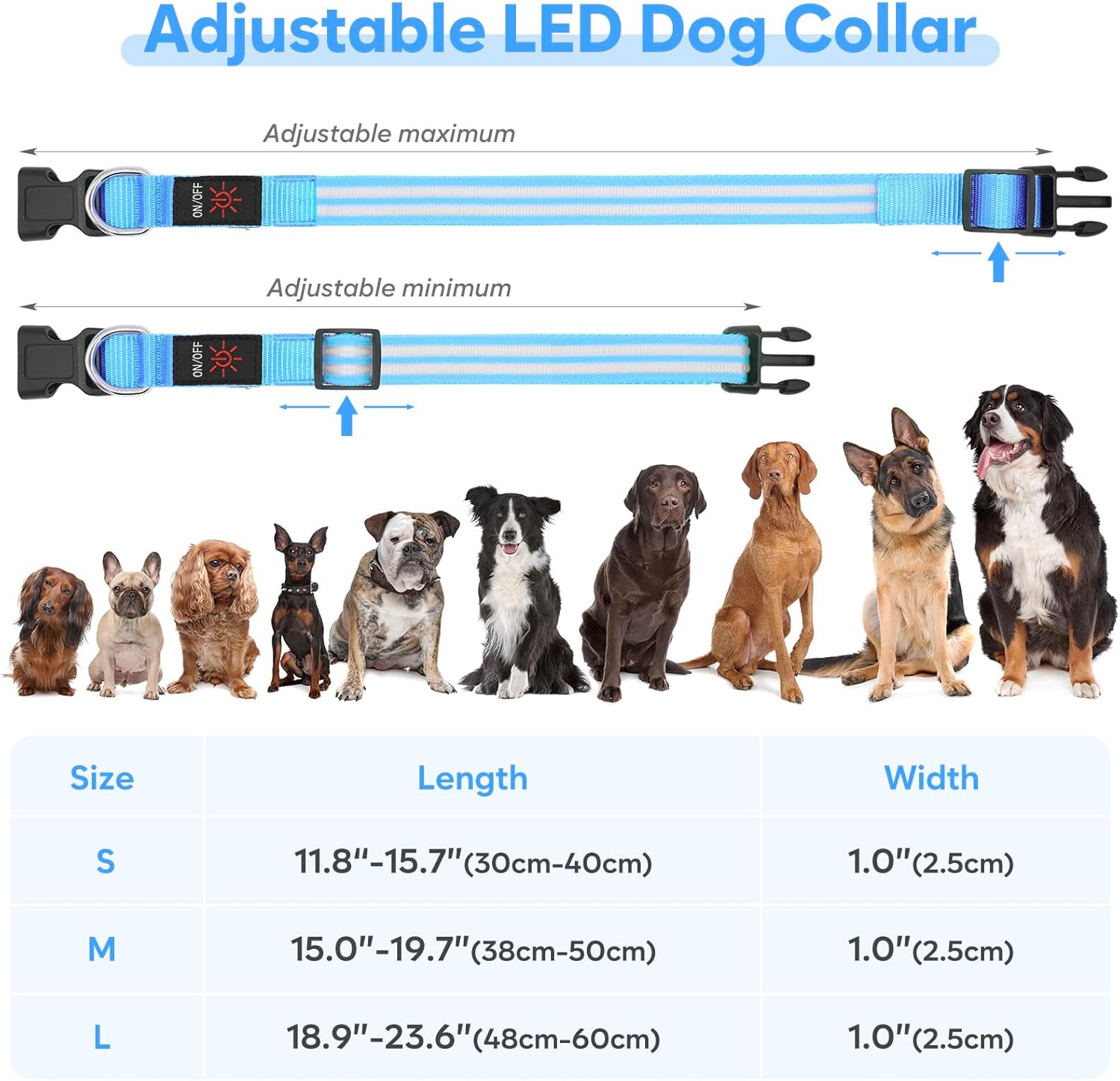 Dolitego Collares de perro iluminados  Collares de perro recargables que brillan en la oscuridad, collar LED ajustable para perro, luces de perro