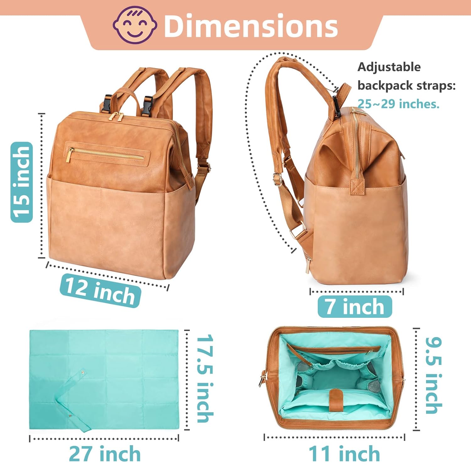 MOMINSIDE Mochila para pañales, bolsas cruzadas para mujer, mochila de cuero para mamá y papá, bolsa grande de viaje para bebés para niños y niñas,