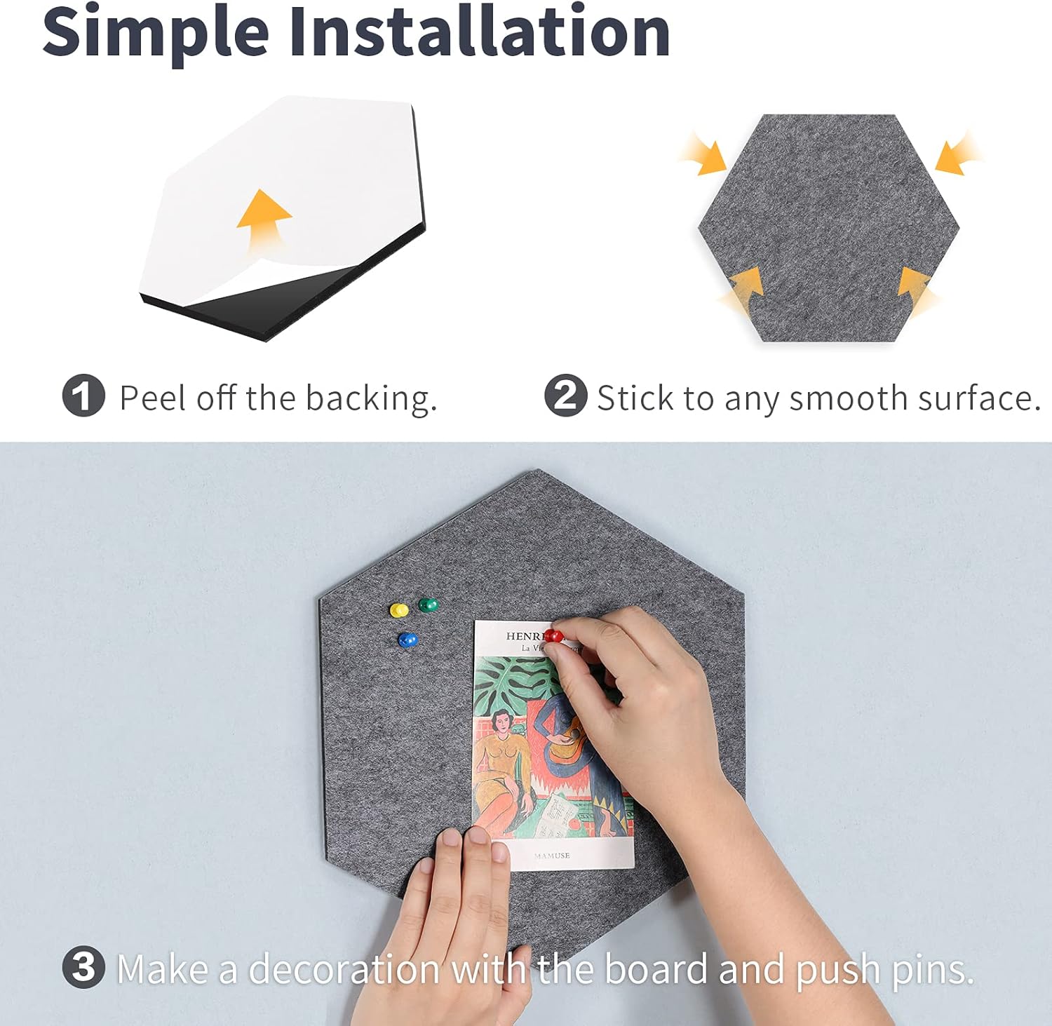 Tikea Tablones de anuncios de fieltro hexagonal, paquete de 6 tableros de notas autoadhesivos, para decoración de pared en el hogar, oficina, aula,