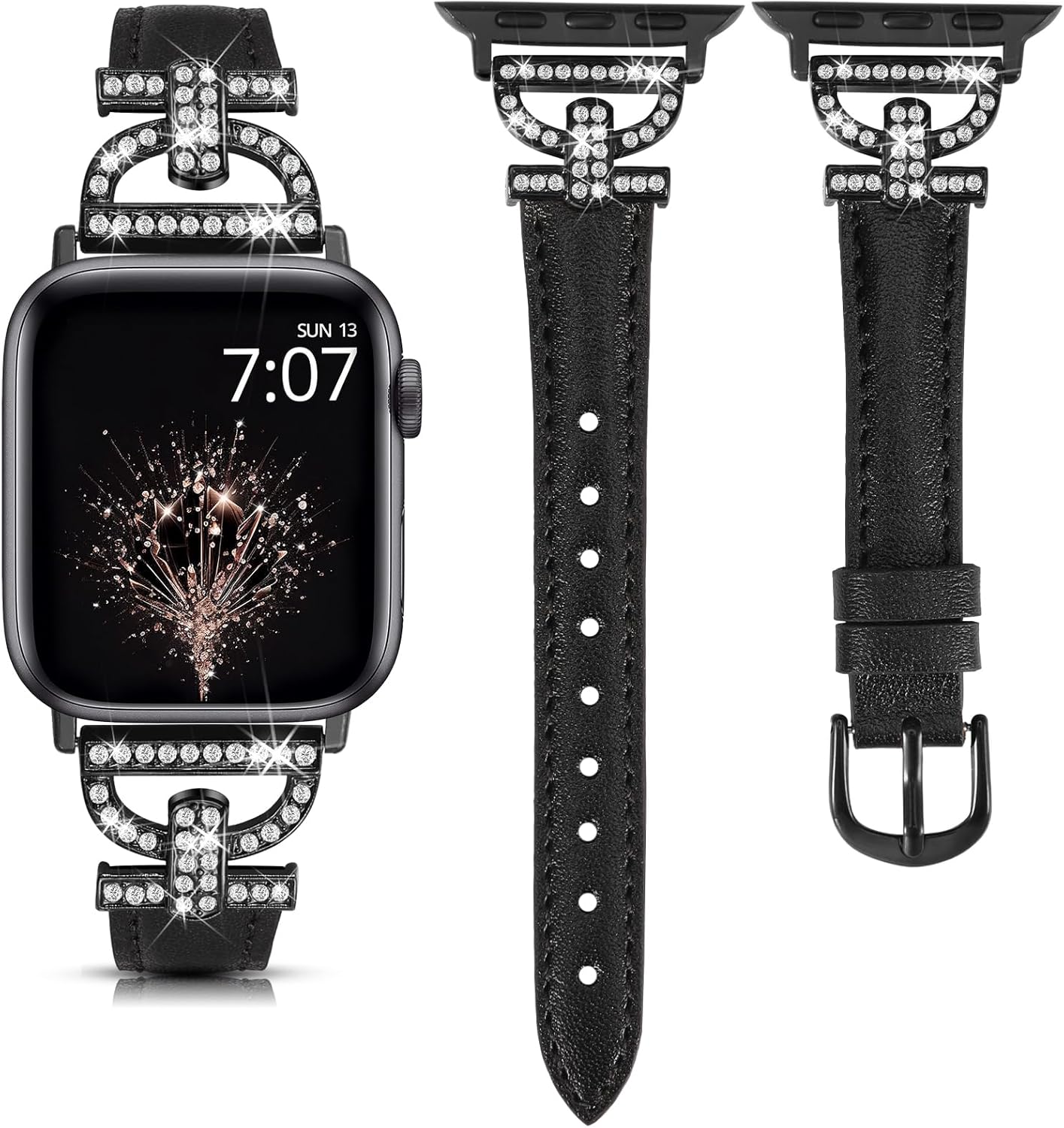 TOYOUTHS Correa de cuero compatible con Apple Watch Band 3840414244451.929 in, correa delgada y elegante para mujer con hebilla de metal de diamante