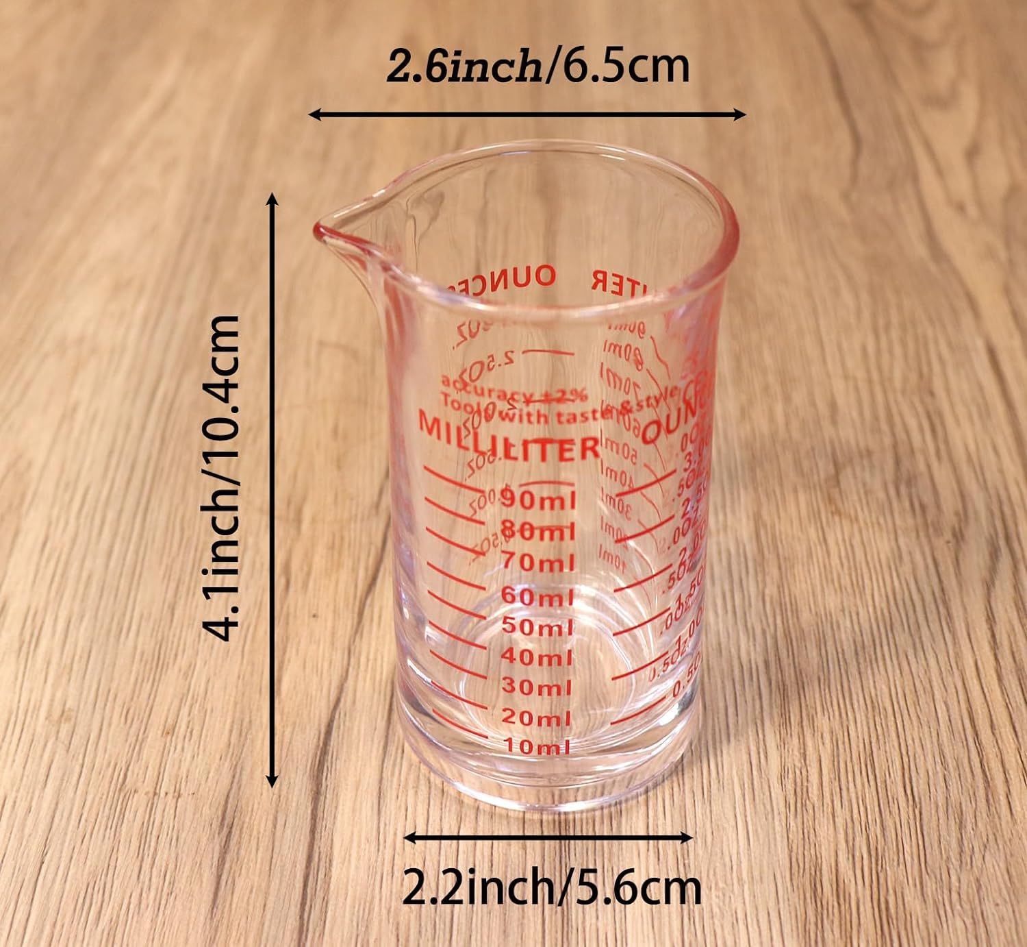 Vaso de medición de vidrio de chupito 3 onzas90ML líquido pesado alto taza de vidrio espresso línea roja