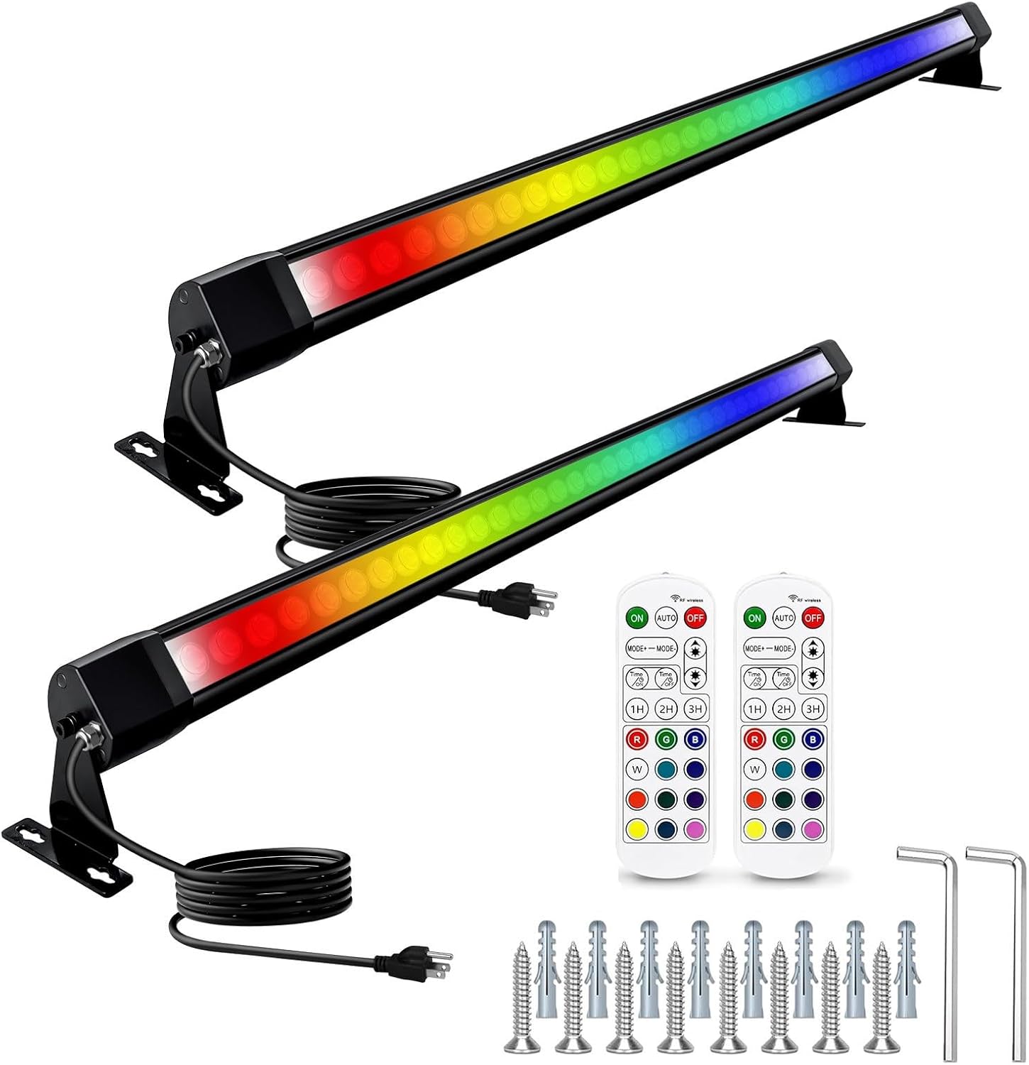 HNRLOY Paquete de 2 luces RGB para lavadora de pared con barra, 72 W LED RGB que cambian de color, luces de lavado de pared con control remoto RF,