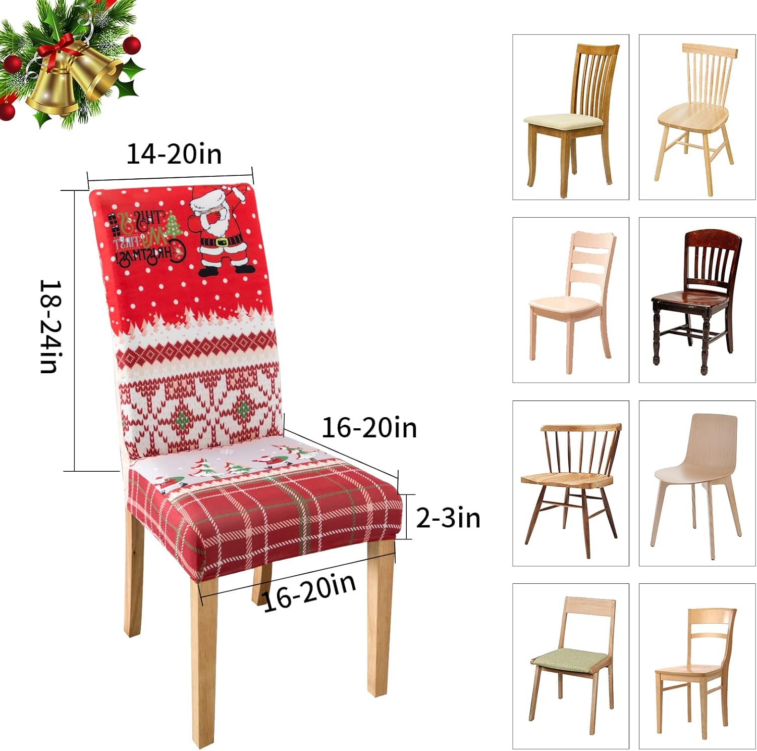 Fundas para sillas de comedor, paquete de 4, fundas elásticas para sillas de comedor, fundas protectoras para sillas de comedor de Navidad,