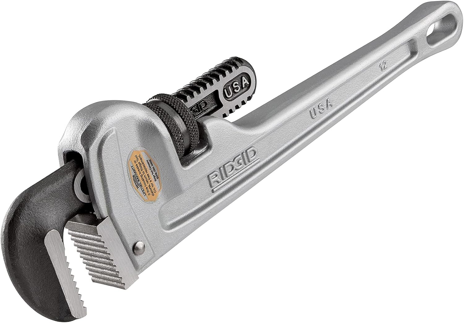 RIDGID 47057 Llave de tubo recta de aluminio modelo 812, llave de fontanería de 12 pulgadas, plata, pequeña y llave de tubo de plomería recta de