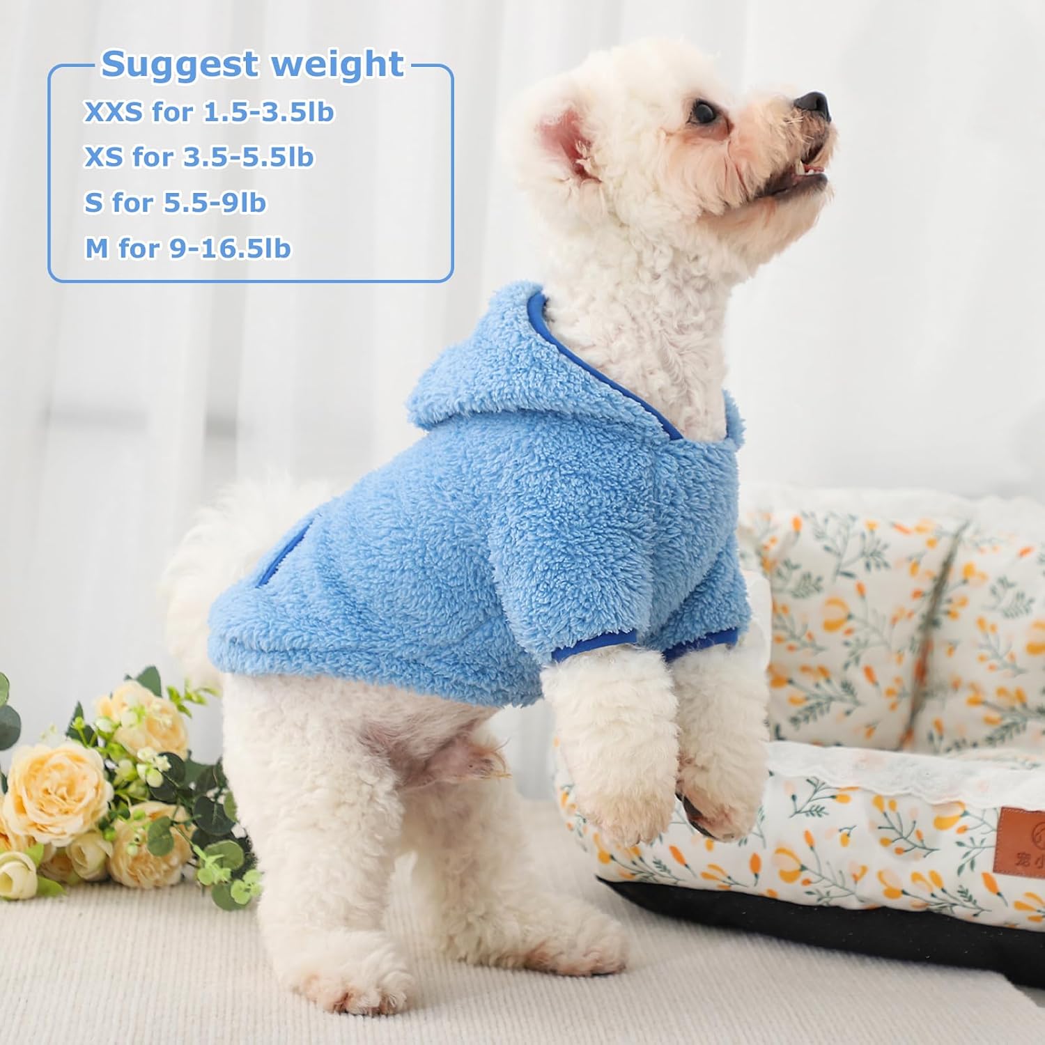 Suéter de forro polar con capucha para perro, suéteres cálidos de terciopelo mullido, ropa de invierno para perros pequeños, niñas y niños, abrigos