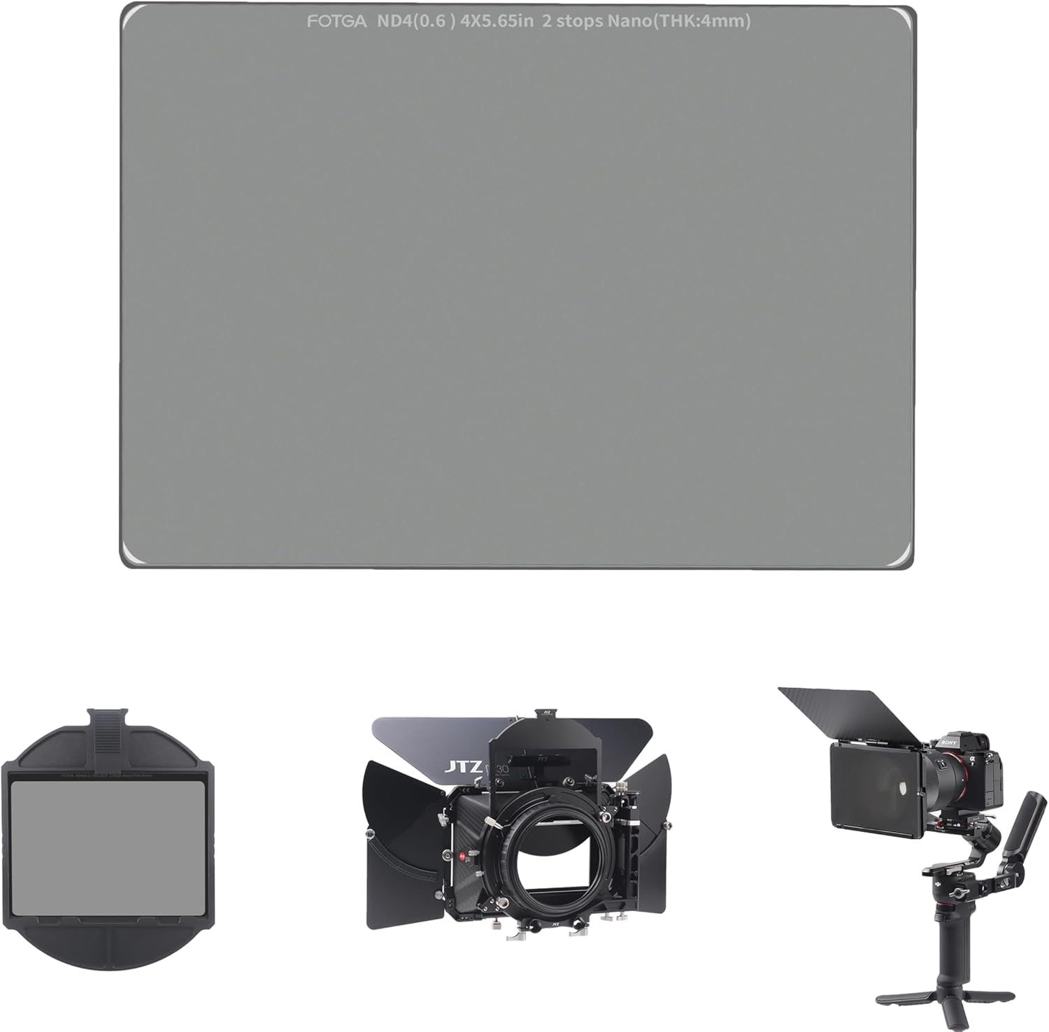 Fotga Pro Glass Cine 4X5.65 ND4 0.6 Filtro de densidad neutra de vidrio 2 paradas MC Nano revestimiento de 0.157in de grosor para bandejas de filtro