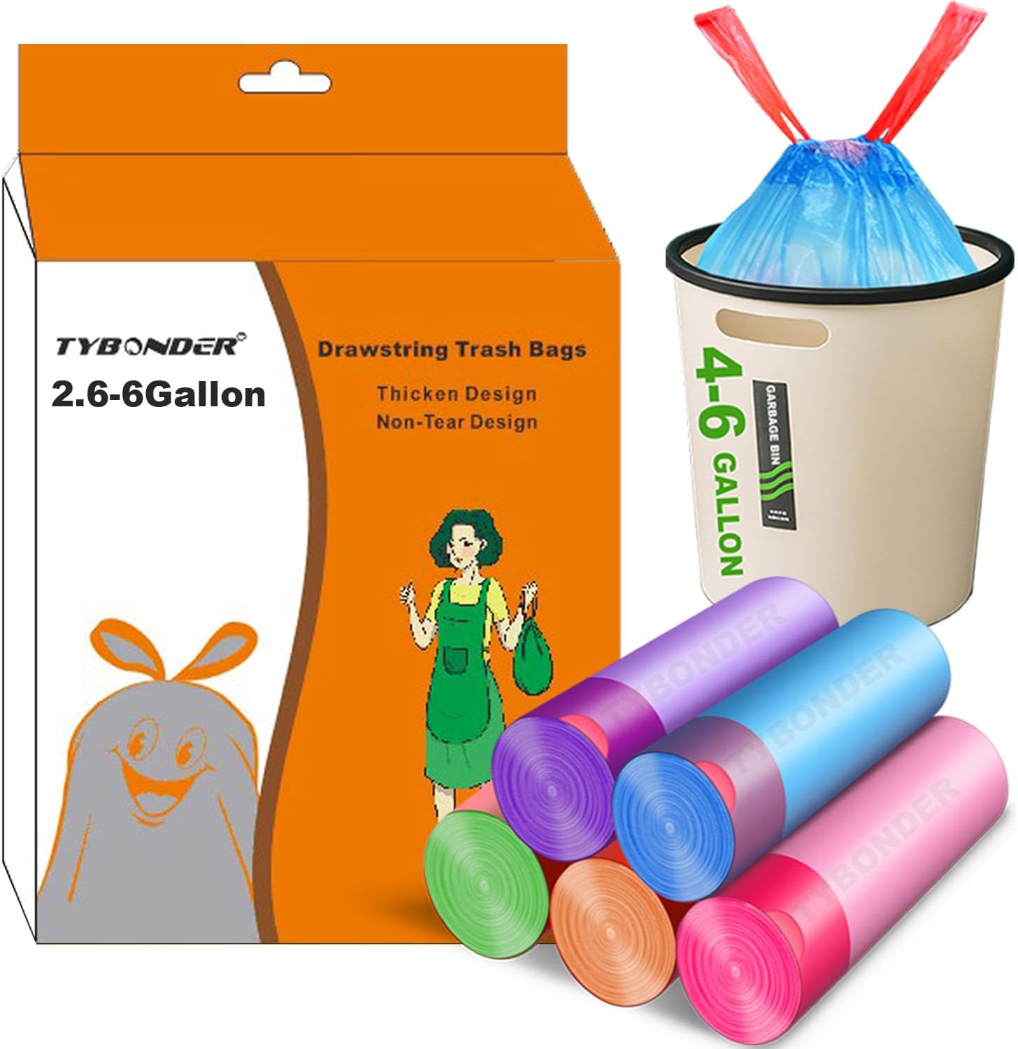 Samll – Bolsas de basura extragruesas y fuertes de 2.6 a 6 galones, bolsas de basura con cordón de 4 galones, bolsas de basura pequeñas sin perfume