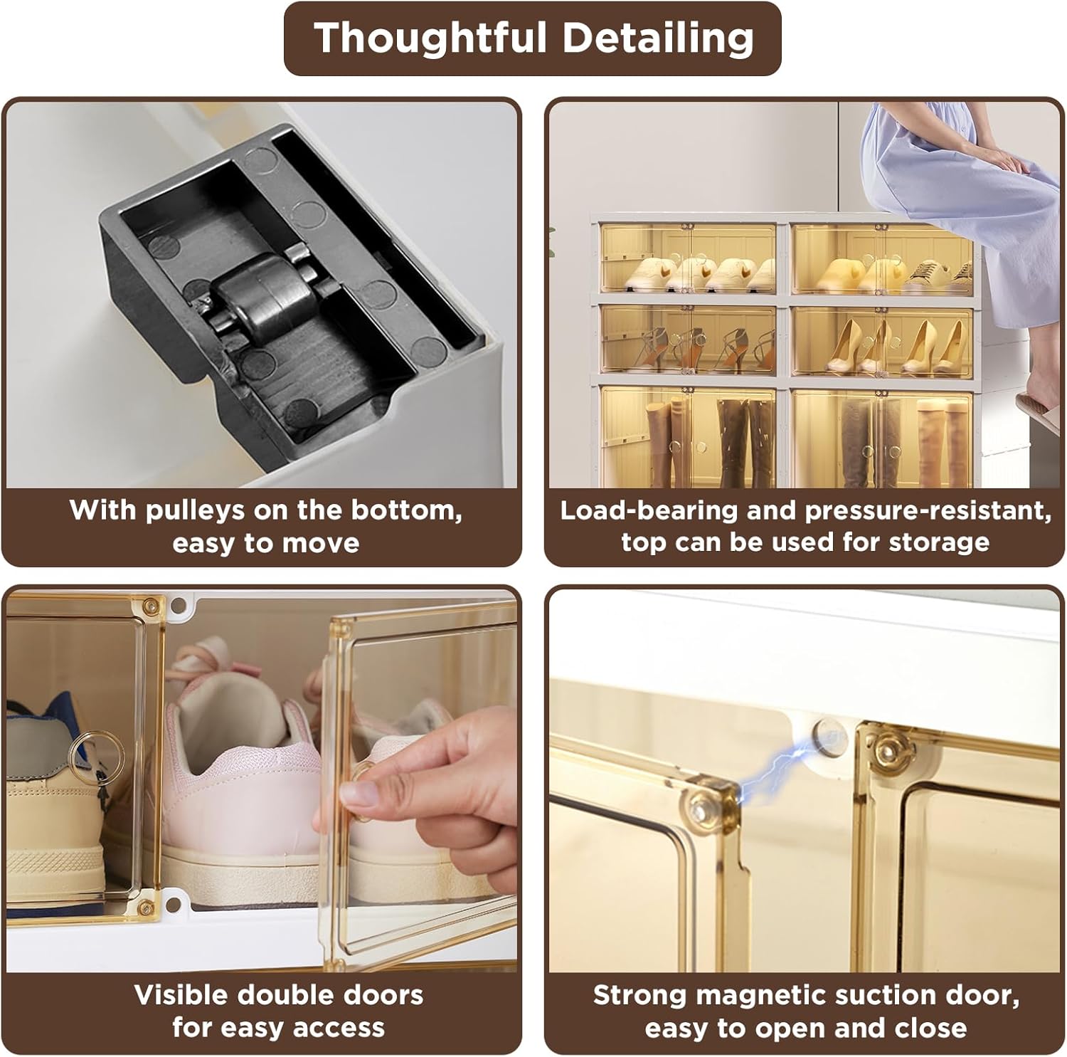 Organizador plegable de almacenamiento de zapatos, organizador de zapatos plegable de 6 niveles con puerta magnética transparente, organizador de