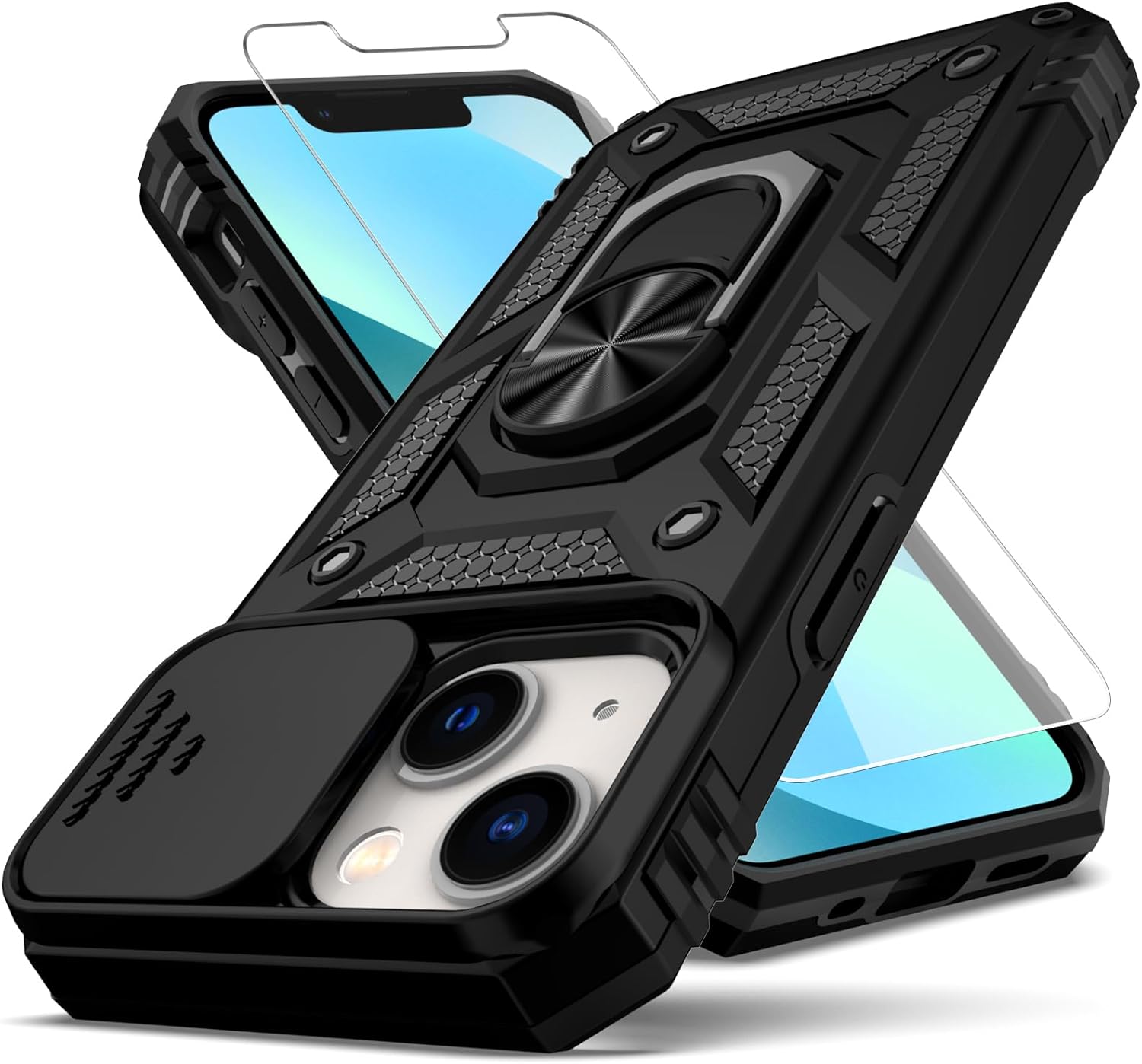 Funda para iPhone 12 Mini, con protector de pantalla HD para cámara deslizante, protección de cámara soporte giratorio magnético funda protectora