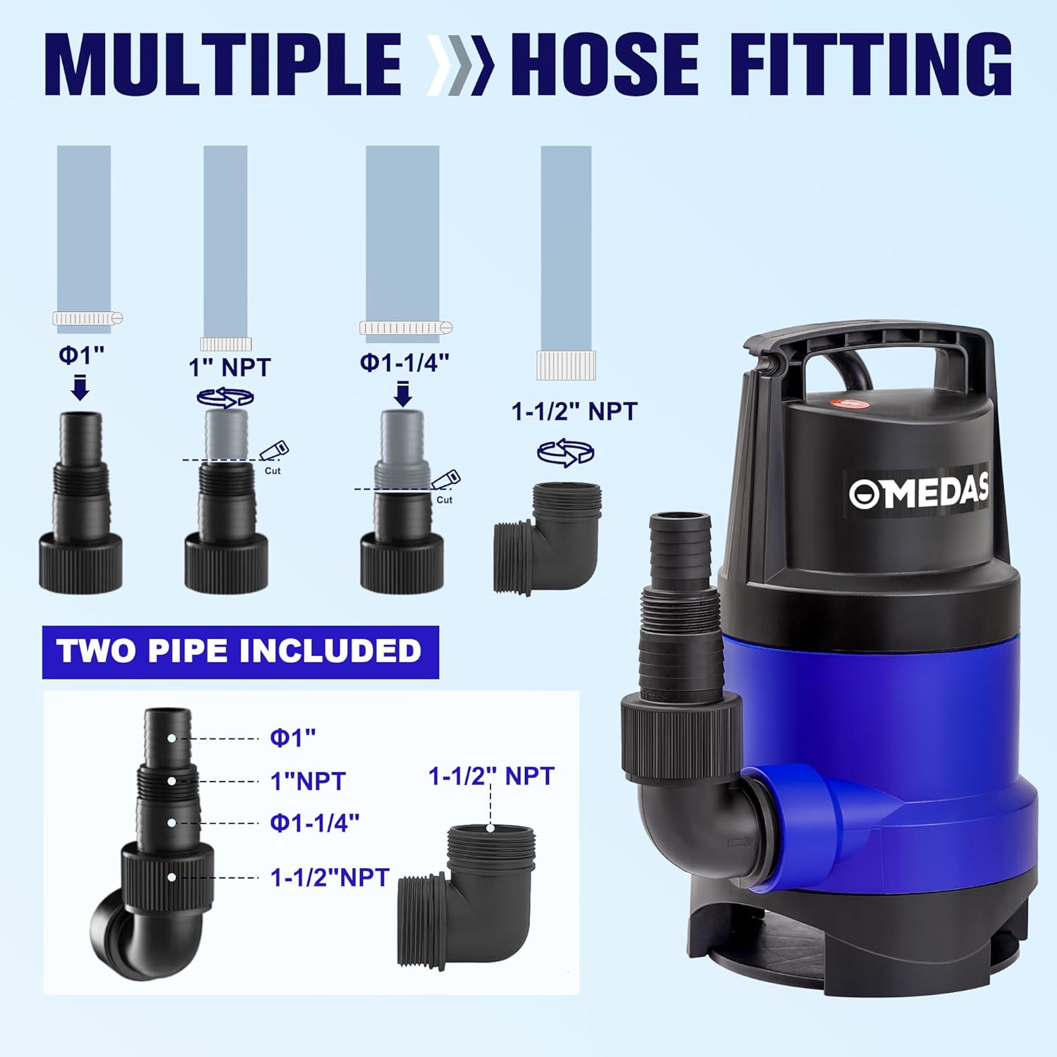 MEDAS 1HP 3434 GPH Bomba de sumidero sumergible limpiasucia bomba de agua portátil con cable de 16.4 pies para piscina, jardín, sótano, tina,