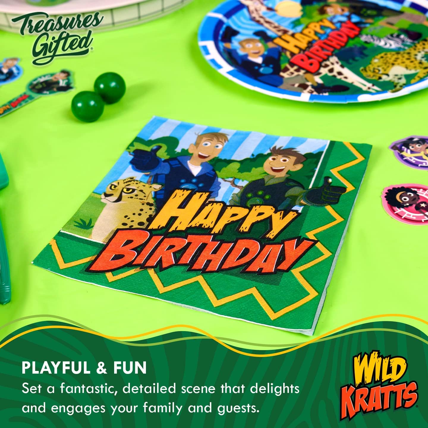 Treasures Gifted Servilletas de fiesta de cumpleaños de Wild Kratts con licencia oficial, paquete de 48 servilletas Wild Kratts – Suministros para