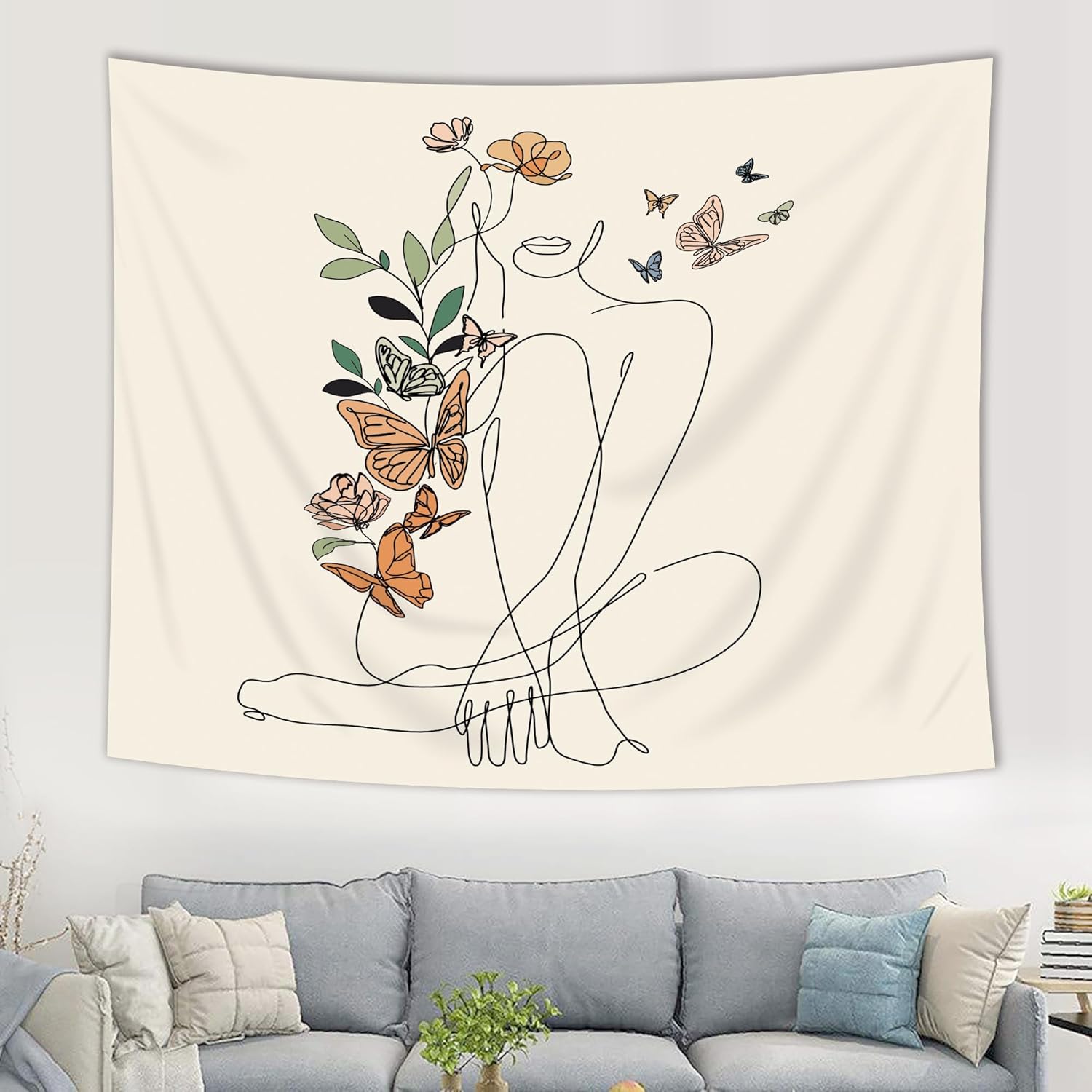 SVBright Tapiz abstracto para colgar en la pared de tela de mariposa para mujer, 59 pulgadas de ancho x 51 pulgadas de alto, moderno de mediados de