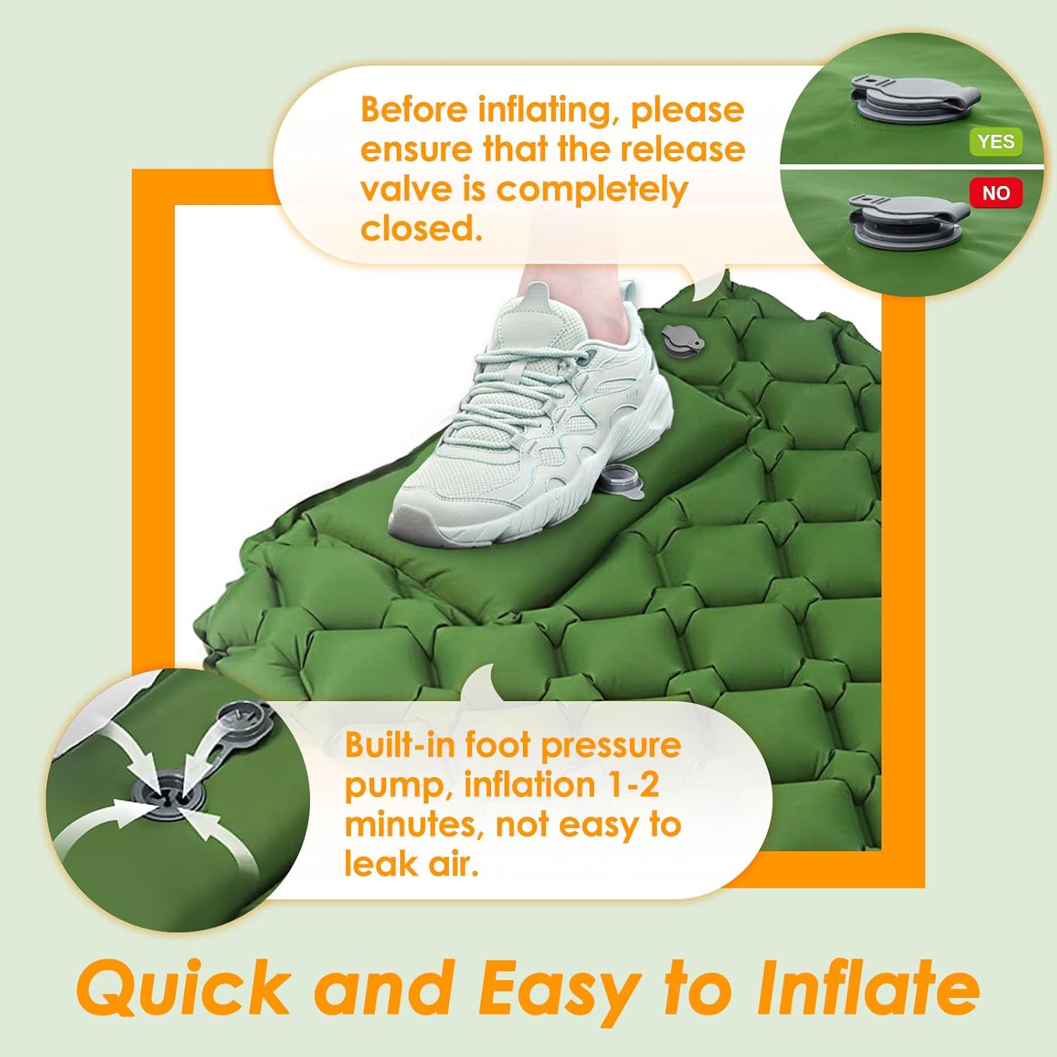 Colchoneta de dormir para camping, colchoneta inflable ultraligera compacta con bomba de pie incorporada, almohadillas de dormir para mochileros,