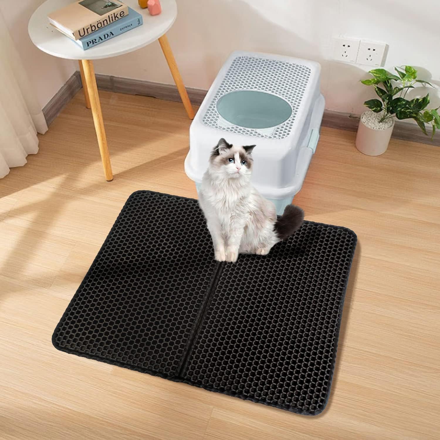 Tapete para arena para gatos, tapete para atrapar arena, diseño de doble capa de panal de abeja, impermeable, a prueba de orina, lavable, fácil de
