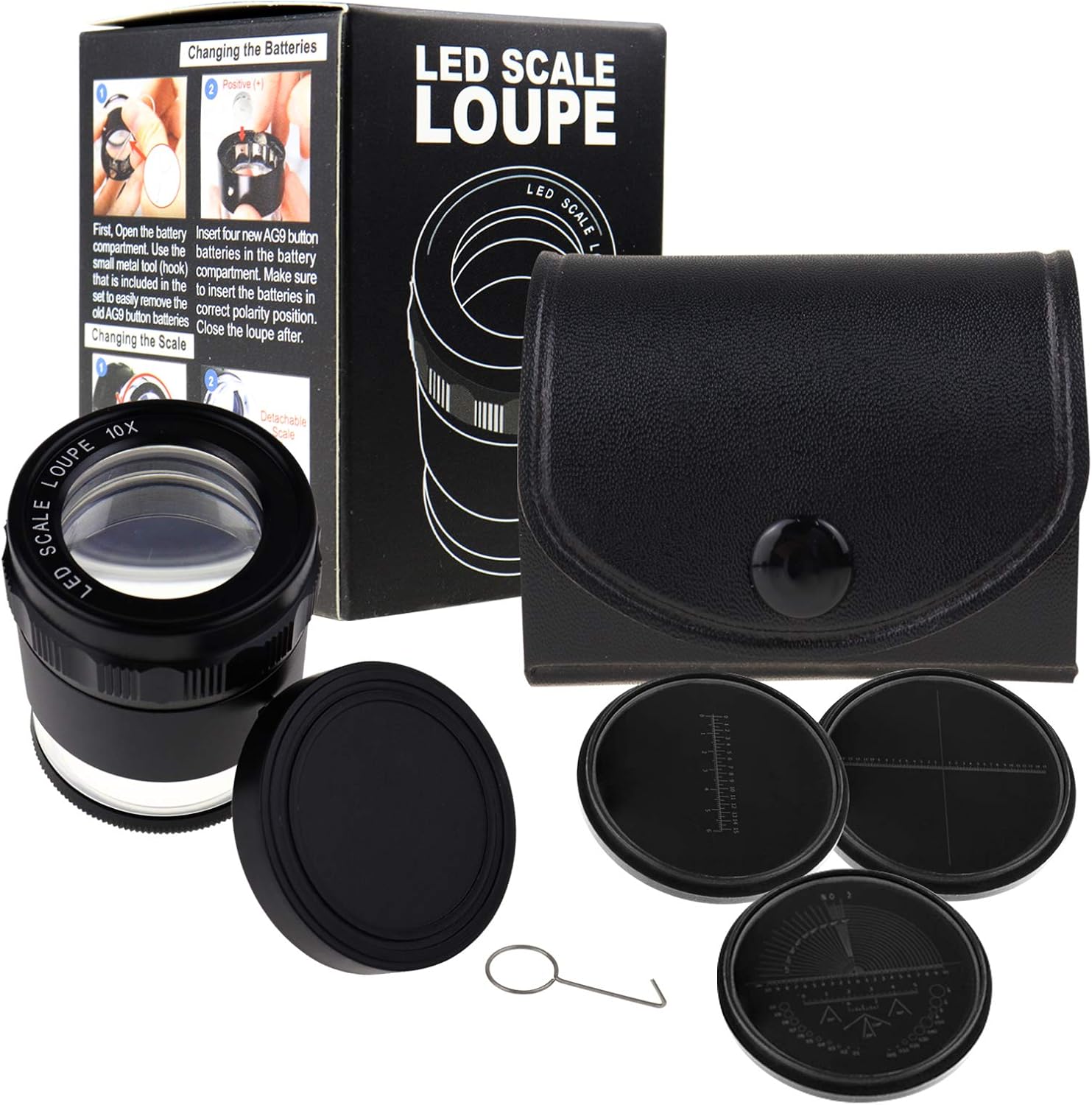 Jewelers – Lupa iluminada a escala de lupa, lupa portátil de lectura de bolsillo con 0.984 in con lupa de ojo enfocada en LED para gemas, monedas