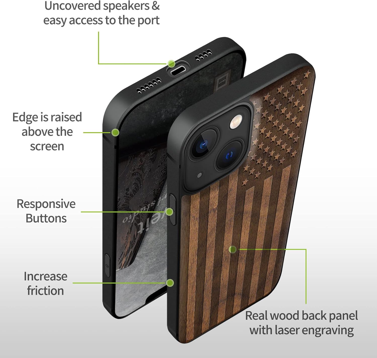 Carveit Funda magnética de madera para iPhone 13 Mini madera real dura y TPU suave a prueba de golpes, funda protectora híbrida única y elegante de