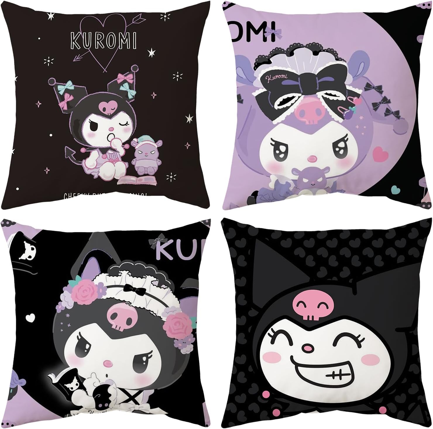 Educatgame Juego de 4 fundas de almohada Kawaii decorativas de anime de dibujos animados para cama y sofásofá, fundas de almohada de 18 x 18