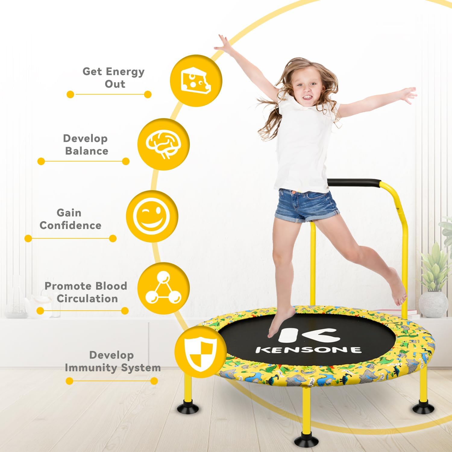 36″ Mini Trampoline for Kids, UT-Bar Indoor Small Recreational Trampoline for Toddlers with Foam Handle and Leg Suction Cups