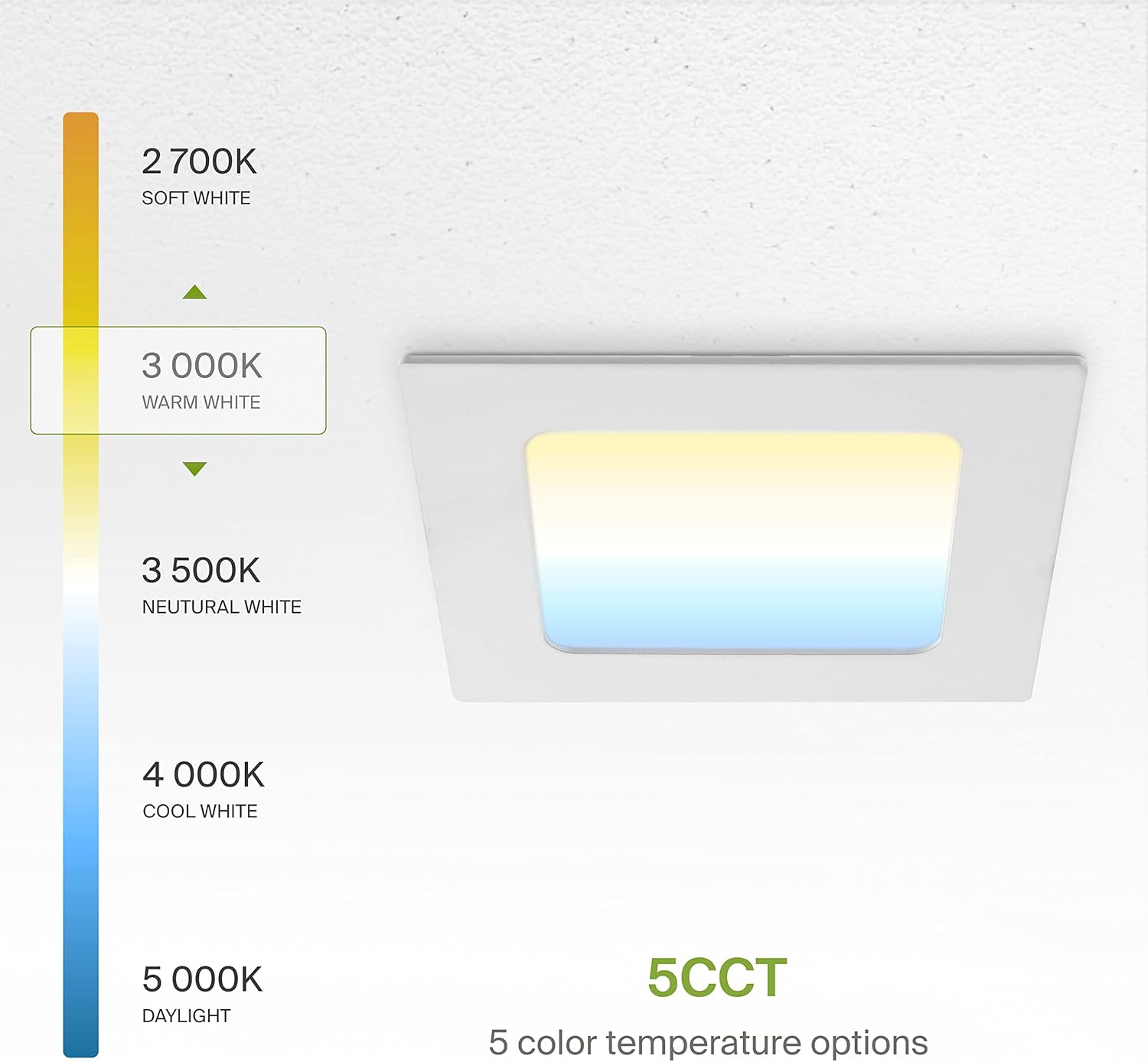 ASD Iluminación LED empotrable cuadrada de 4 pulgadas  2700 K3000 K3500 K4000 K5000 K, 12 W 50 W Eqv  Luces de techo ultra finas y regulables con