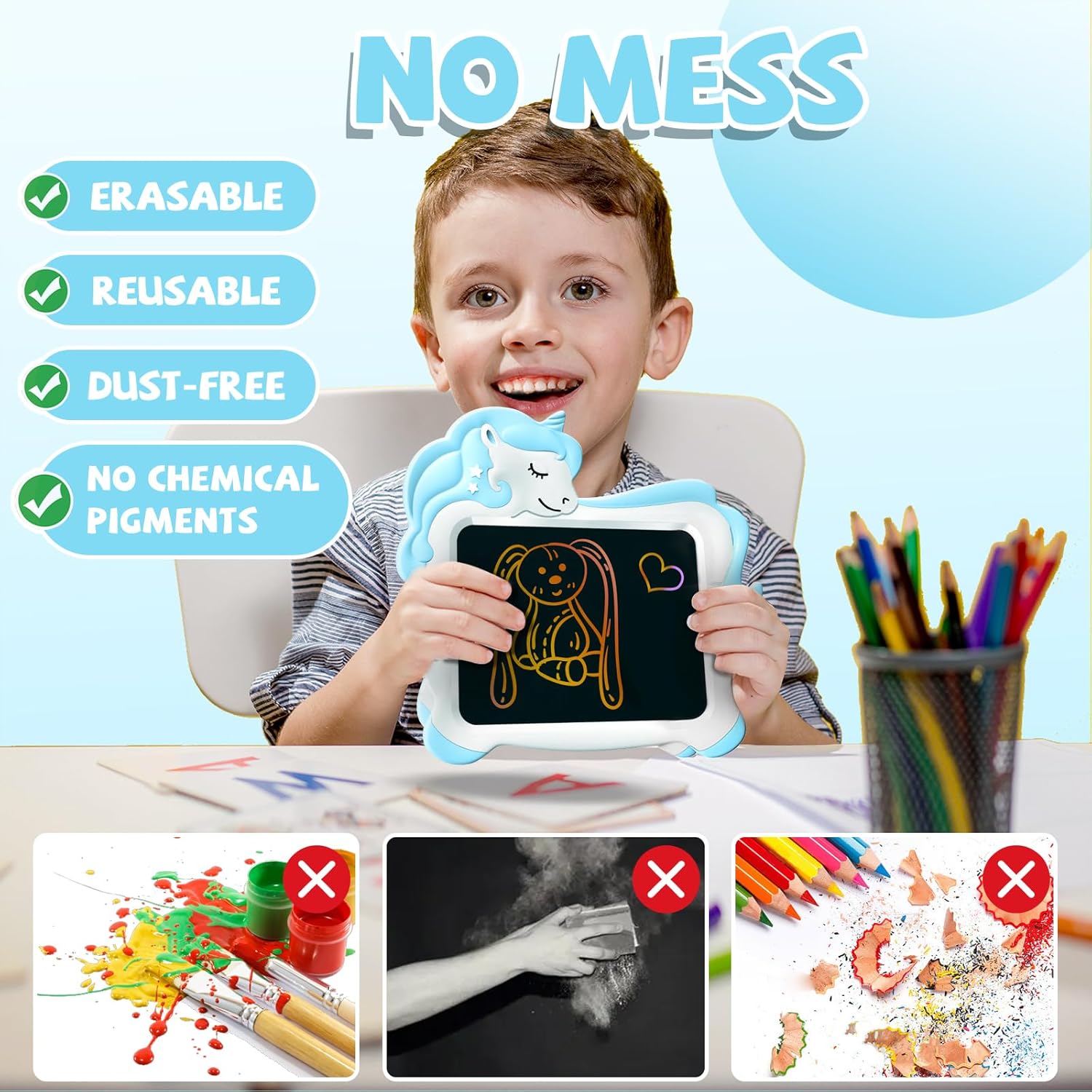 Tableta de escritura LCD para niños, juguetes de unicornio, tablero de dibujo reutilizable borrable, juguete educativo para niños pequeños, regalos