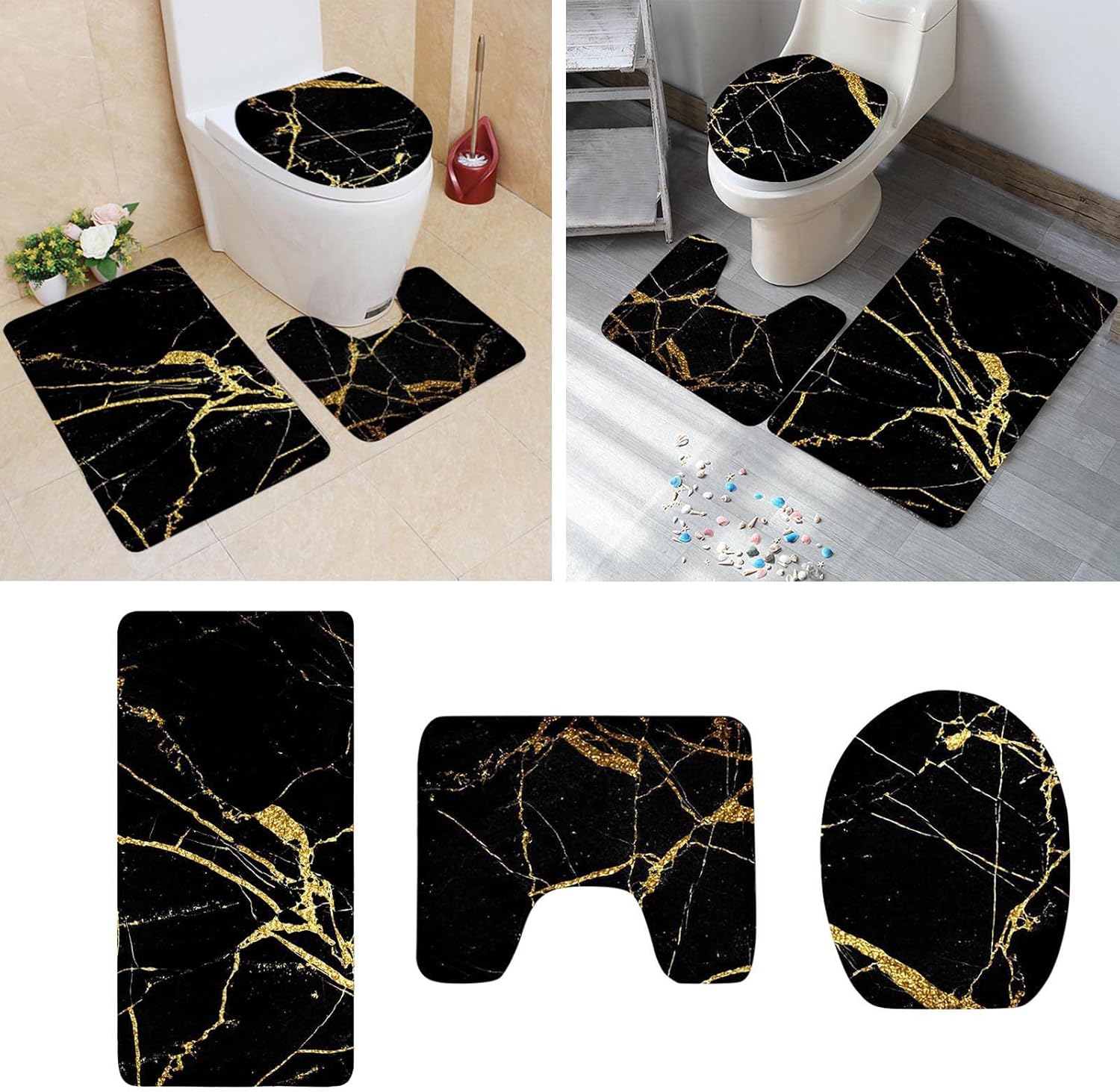 PMUYBHF Juego de 3 alfombras de baño con contorno en forma de U, antideslizante, tapete de baño de espuma viscoelástica + cubierta de tapa de