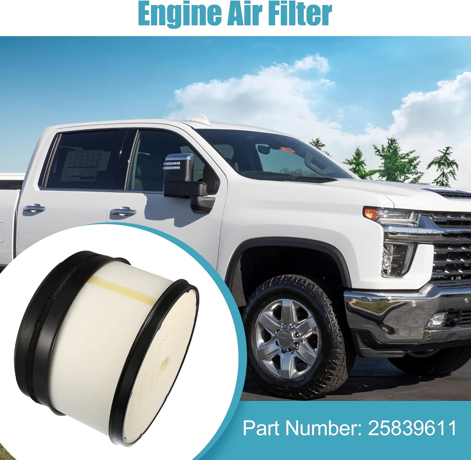 X AUTOHAUX Filtro de aire de motor de automóvil 25839611 para Chevrolet Silverado 2500 3500 HD 2006-2011 para GMC Sierra 2500 3500 HD 6.6L Diesel