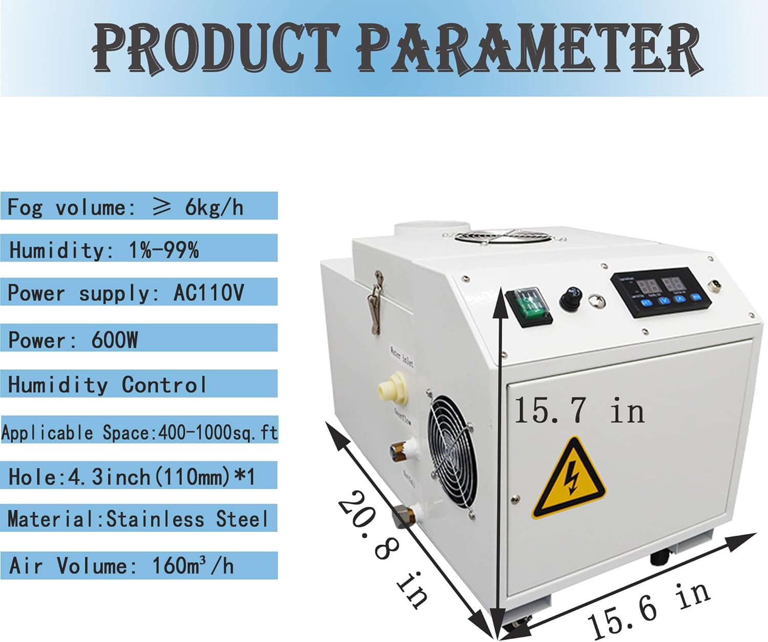 Humidificador ultrasónico comercial Enfriador Pulverizador 13.2 lbsh Industrial Portable Fog Maker Gran Volumen 400-1000 Pies Cuadrados