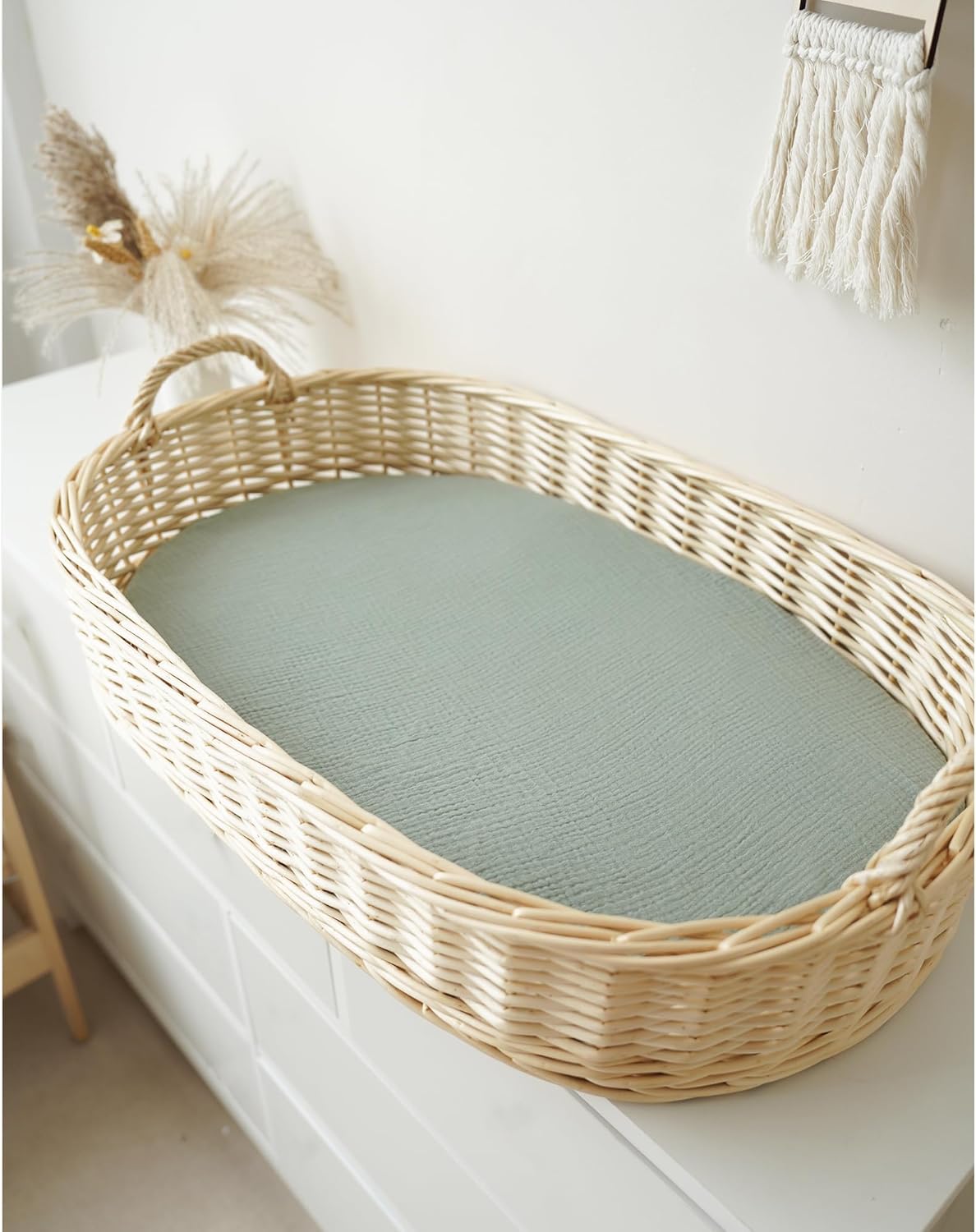 Konssy Paquete de 2 sábanas bajeras de muselina para bebé niña y niño, suaves y transpirables, aptas para moisés, cuna, cesta de moisés ovalada,