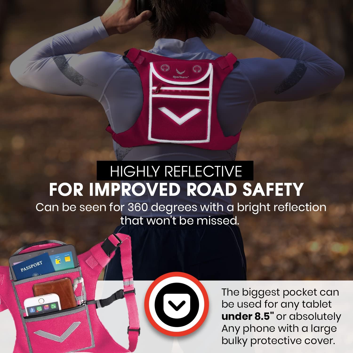 Mini chaleco de mochila para correr para hombres y mujeres, equipo de alta visibilidad, sostiene objetos de valor, cualquier teléfono, ideal para