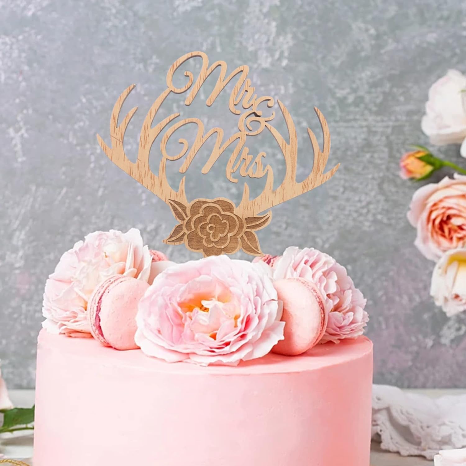 Mr Mrs – Decoración para tartas de madera, para boda, ciervo, cornamenta, decoración rústica para tartas de boda, decoración para tartas de boda Mr