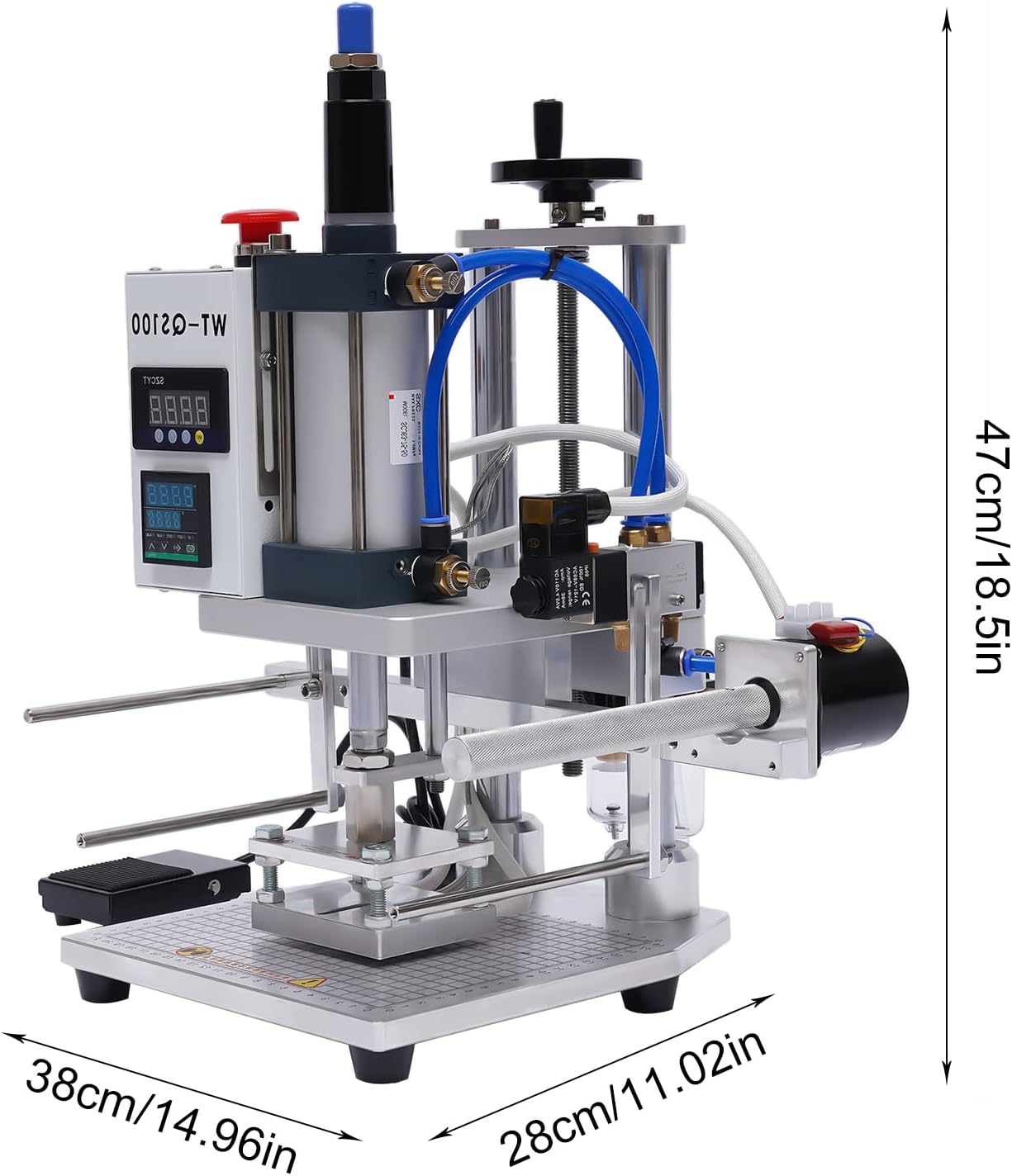 Fetcoi Máquina de estampado en caliente, 110 V 500 W Air Logo Neumático Cuero PVC Prensa Digital Presión Marca Máquina para PVC Cuero PU Papel Logo