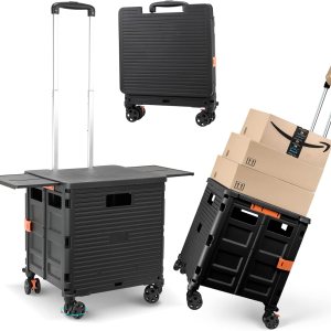 Foldable Utility Cart Folding Portable Rolling Crate with Magnetic Extended Lid,360Rotate Wheels,176LBS Load Capacity,Heavy Duty Durable Dolly Cart Foldable Utility Cart Folding Portable Rolling Crate with Magnetic Extended Lid,360Rotate Wheels,176LBS Load Capacity,Heavy Duty Durable Dolly Cart