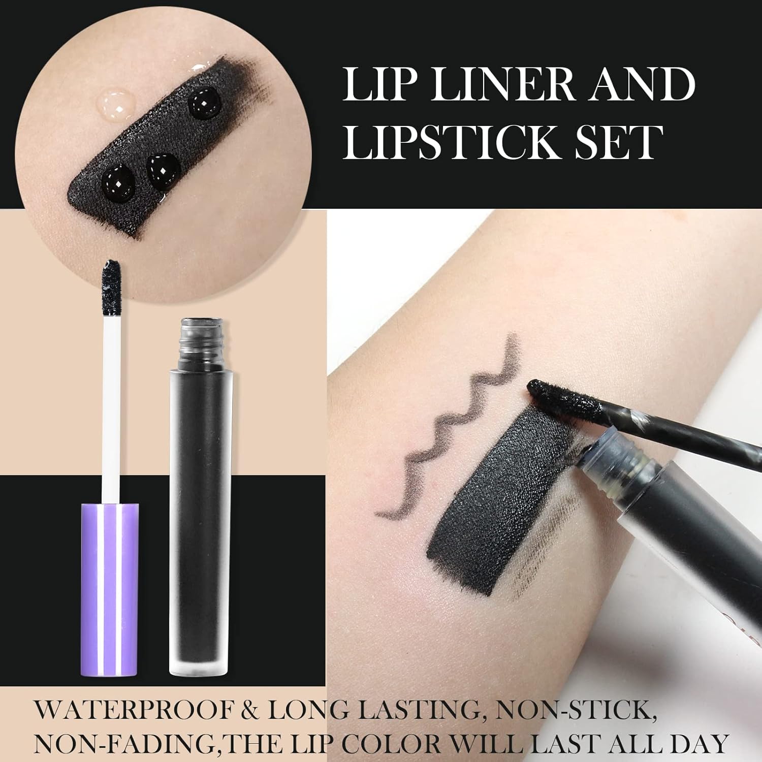 DAGEDA Lápiz labial líquido mate, juego de 2 delineadores de labios y lápiz labial, juego de maquillaje de lápiz labial mate impermeable de larga