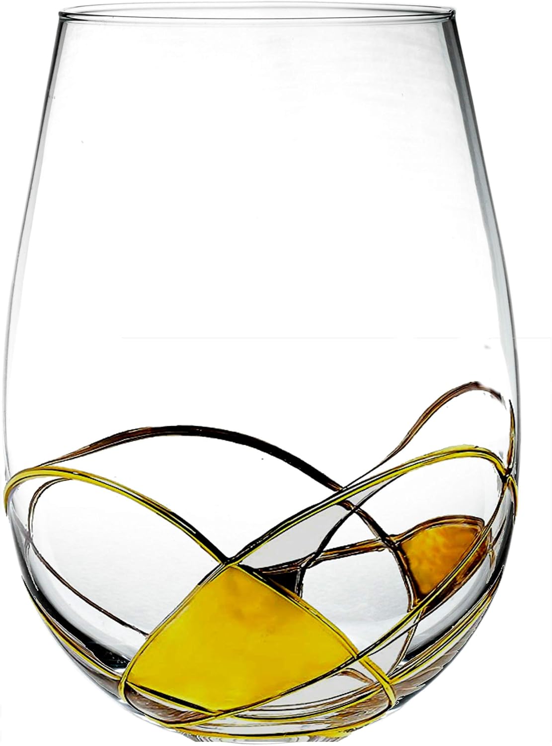 Bezrat Juego de dos copas de vino sin tallo, pintadas a mano, grandes copas de vino tinto y blanco de primera calidad, cristal sin plomo, regalo de