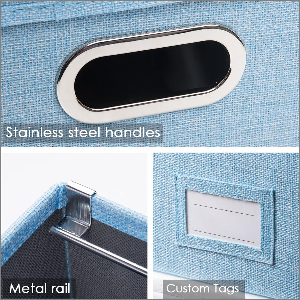 PRANDOM Caja organizadora de archivos, juego de 2 carpetas plegables decorativas de lino para almacenamiento de archivos colgantes con tapas,