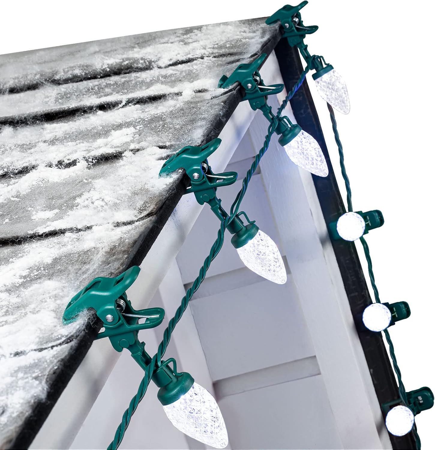 Luces LED C9 de Navidad para exteriores, 66 pies, 100 luces LED de fresa con 100 abrazaderas de resorte, grado comercial, impermeable, extensible,