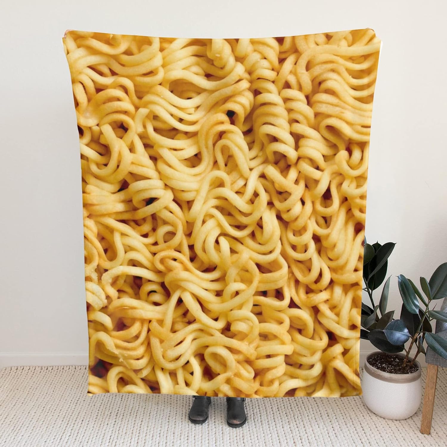 Ramen – Manta de sopa instantánea de fideos 3D, divertida, realista, ultra suave, de 50 x 40 pulgadas, para viajes, todas las estaciones, cama,