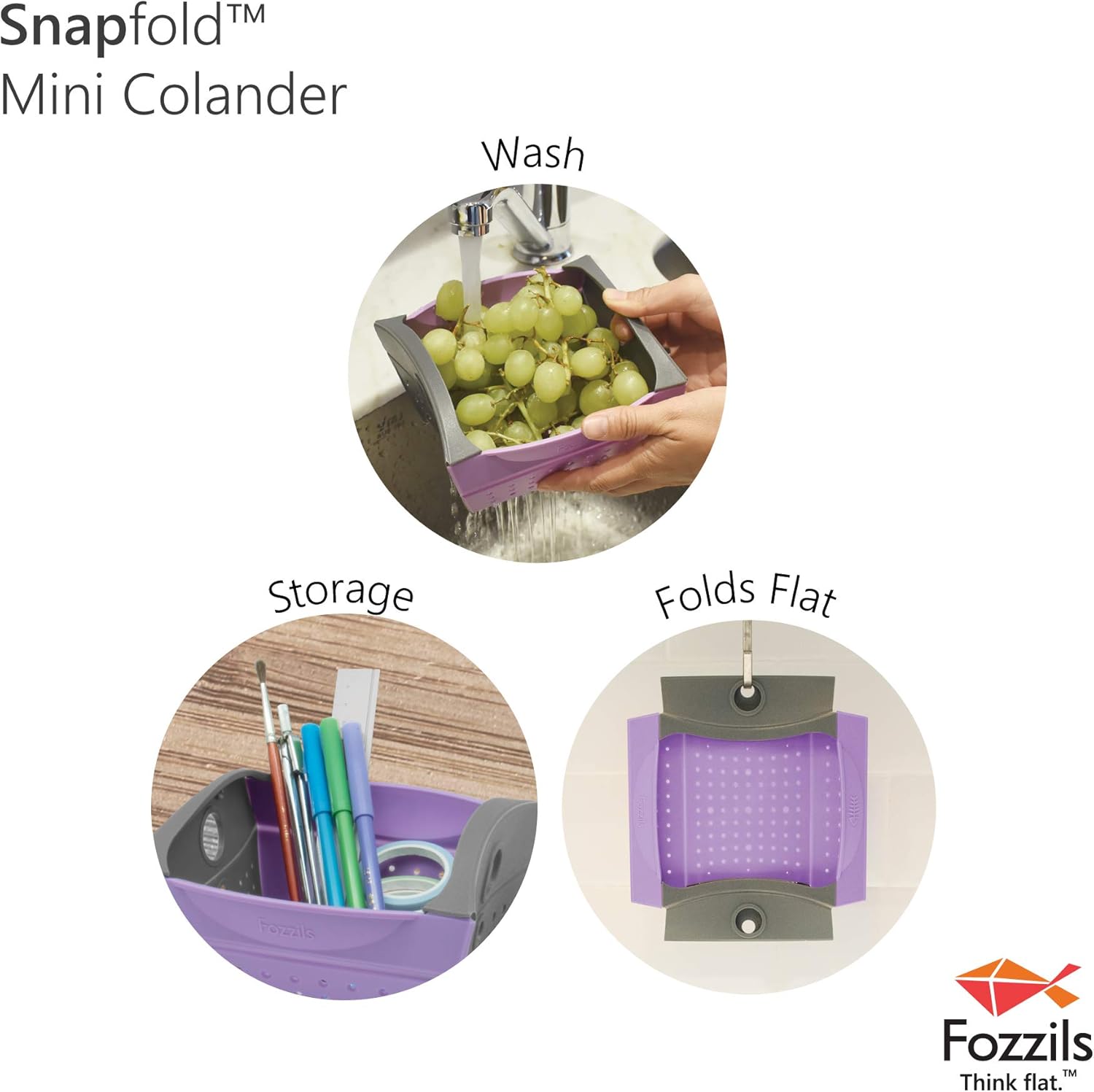 Fozzils Mini colador Snap Fold de 1 cuarto de galón, verde (516119)