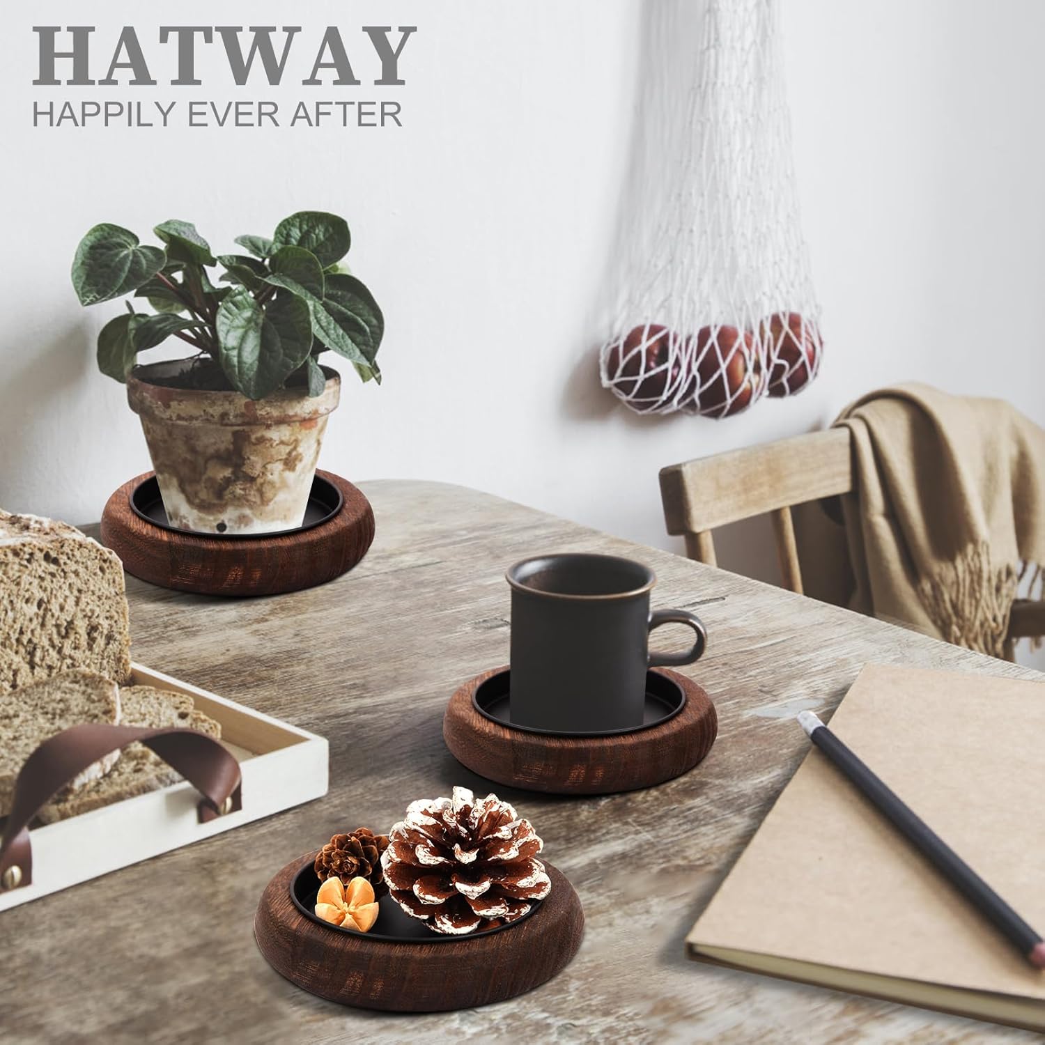 Hatway Portavelas de madera, decoración de granja, bandeja de velas de pilar de madera para centro de mesa, bandeja decorativa pequeña, elevador