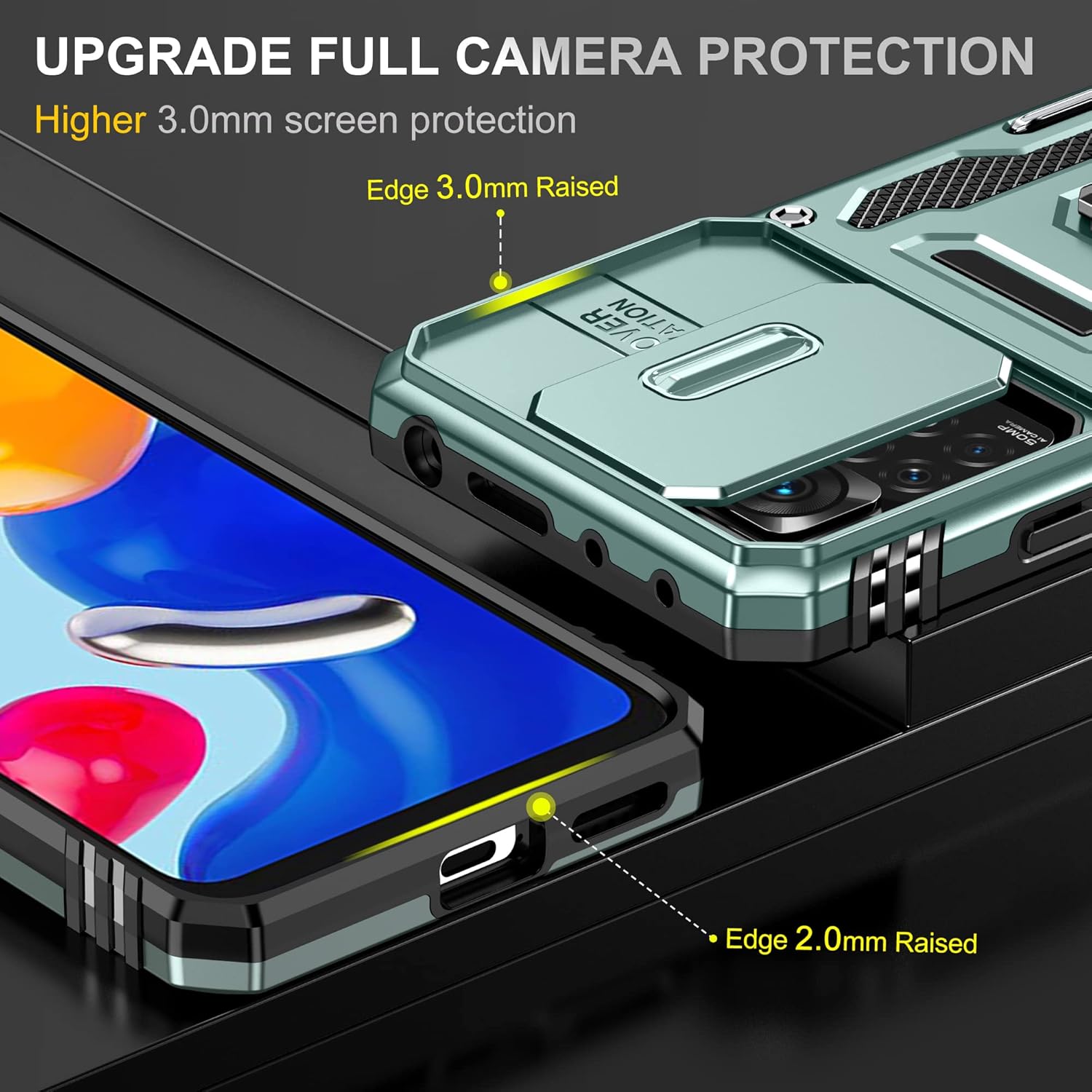 Wefor Funda XiaoMi RedMi Note 11 (4G) con cubierta para cámara deslizante, soporte de anillo magnético de 360 mejorado grado militar a prueba de