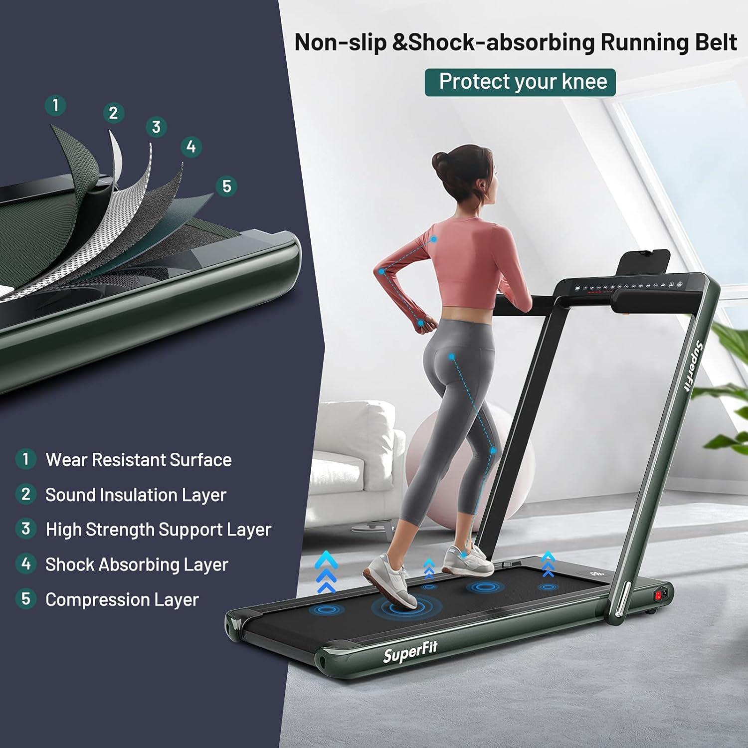 GYMAX Almohadilla para caminar, pantalla LED dual 2 en 1, caminadora para debajo del escritorio para el hogar con control remoto y aplicación