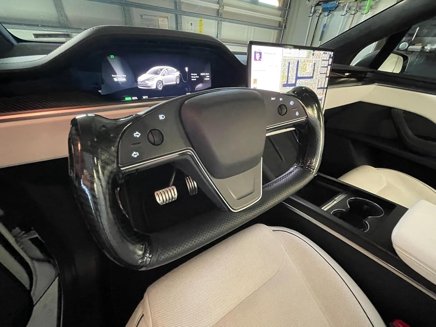 MEWANT Funda de volante de fibra de carbono de poliuretano brillante de cuero genuino negro cosido a mano para Tesla Model S Yoke Model X