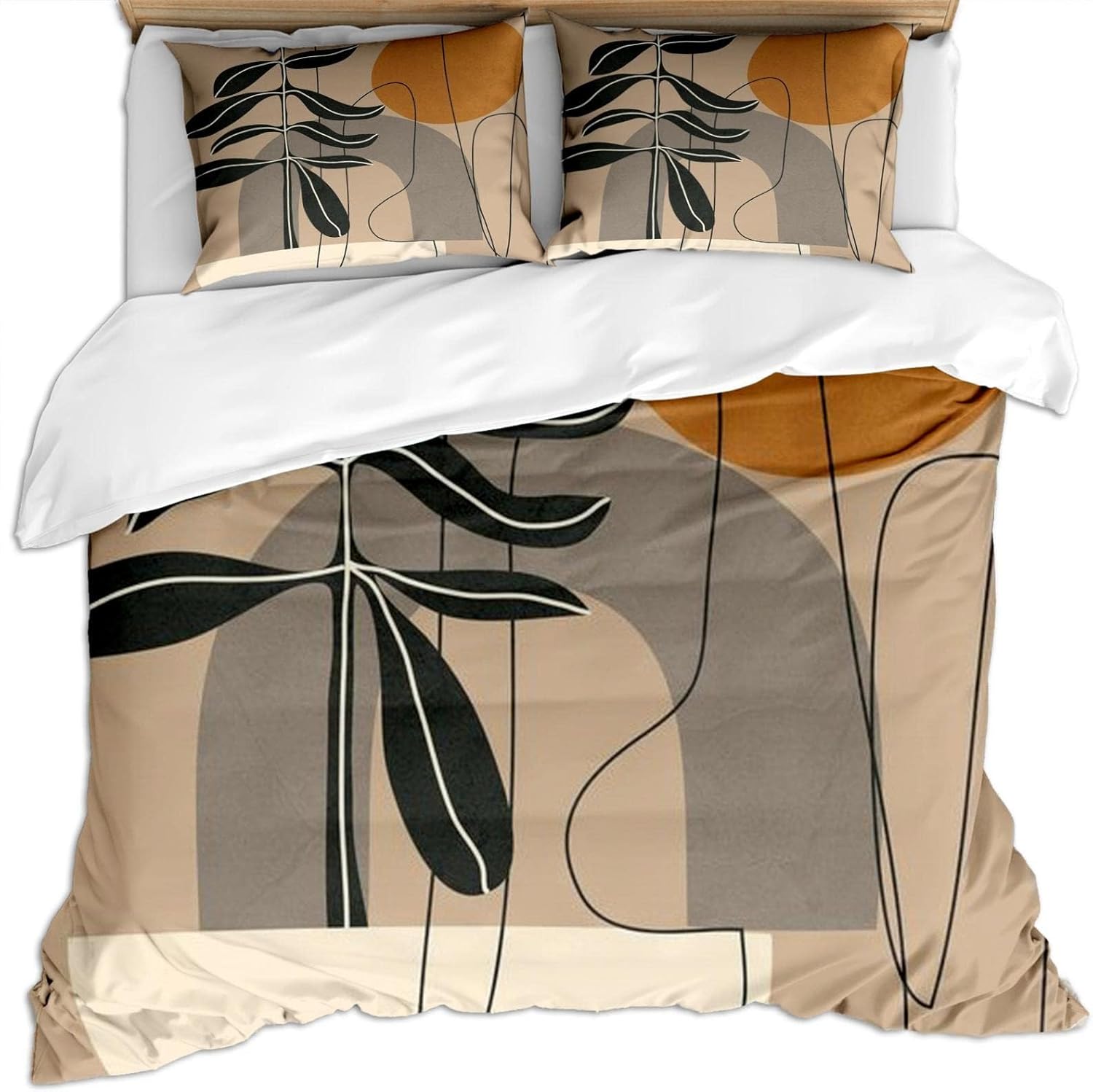 LTAETHC Funda de edredón tamaño Queen, funda de edredón medieval con plantas tropicales bohemias, juego de ropa de cama de 3 piezas con plantas