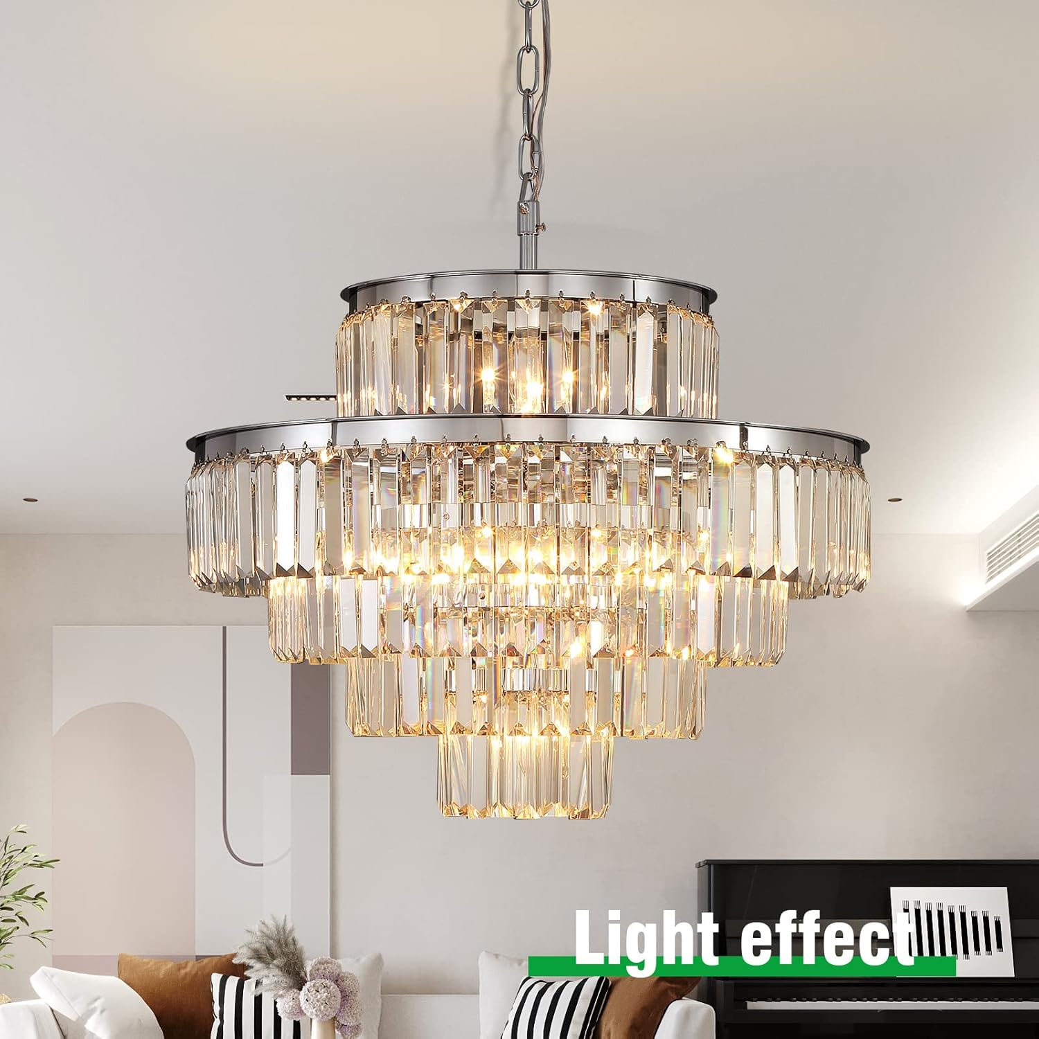 Candelabros y luces de cristal de estilo moderno cromado, colgantes redondos, clásicos, lámpara de techo colgante de 5 niveles para comedor y sala