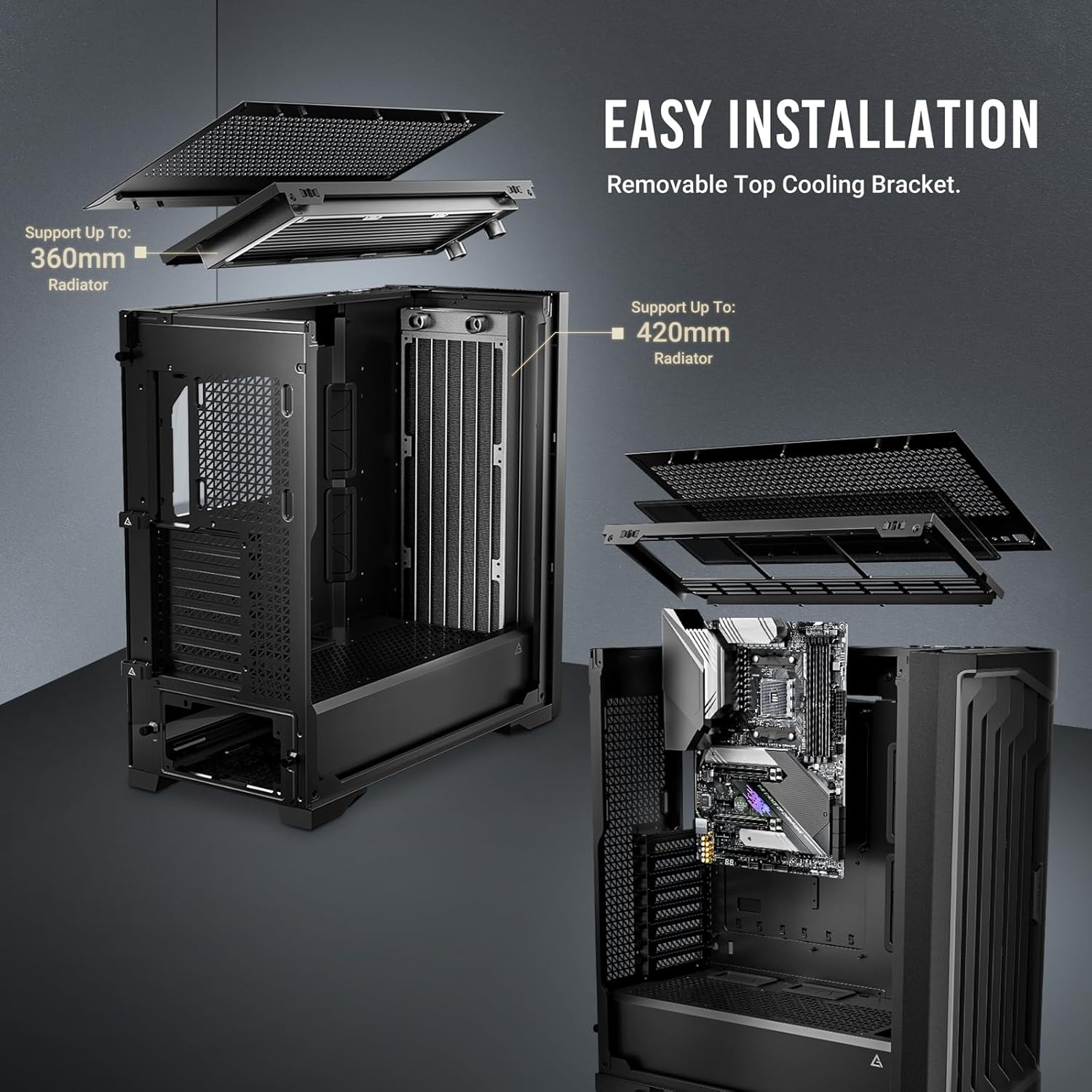 Antec Performance 1 Silencioso, soporte para GPU Serie RTX 40, exquisita malla de acero, 4 ventiladores PWM silenciosos y tranquilos, paneles