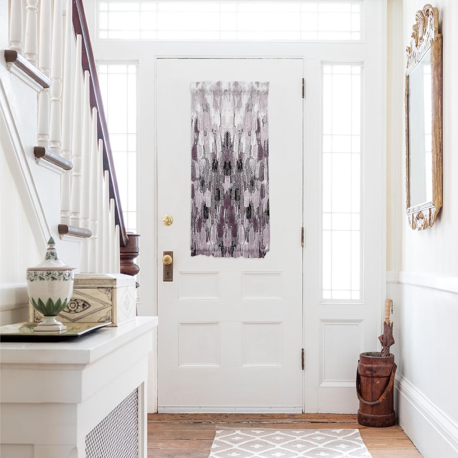 Gradient Purple French Sidelight Front Door Curtain for Door Window, Short Small Side Door Drape Rod Pocket Drapery for Kitchen Patio,Abstract