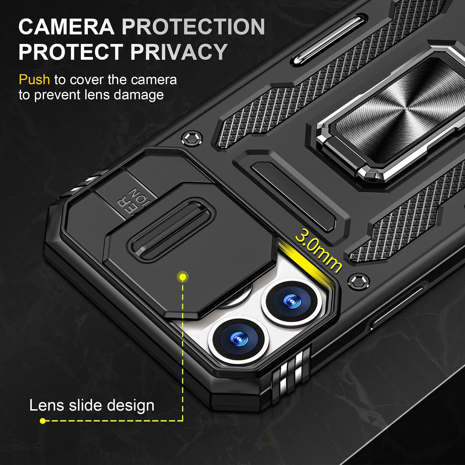 SEFING Funda para iPhone 12 Pro Max, funda para iPhone 12 Pro Max con funda para cámara, con soporte de anillo y función de montaje magnético para